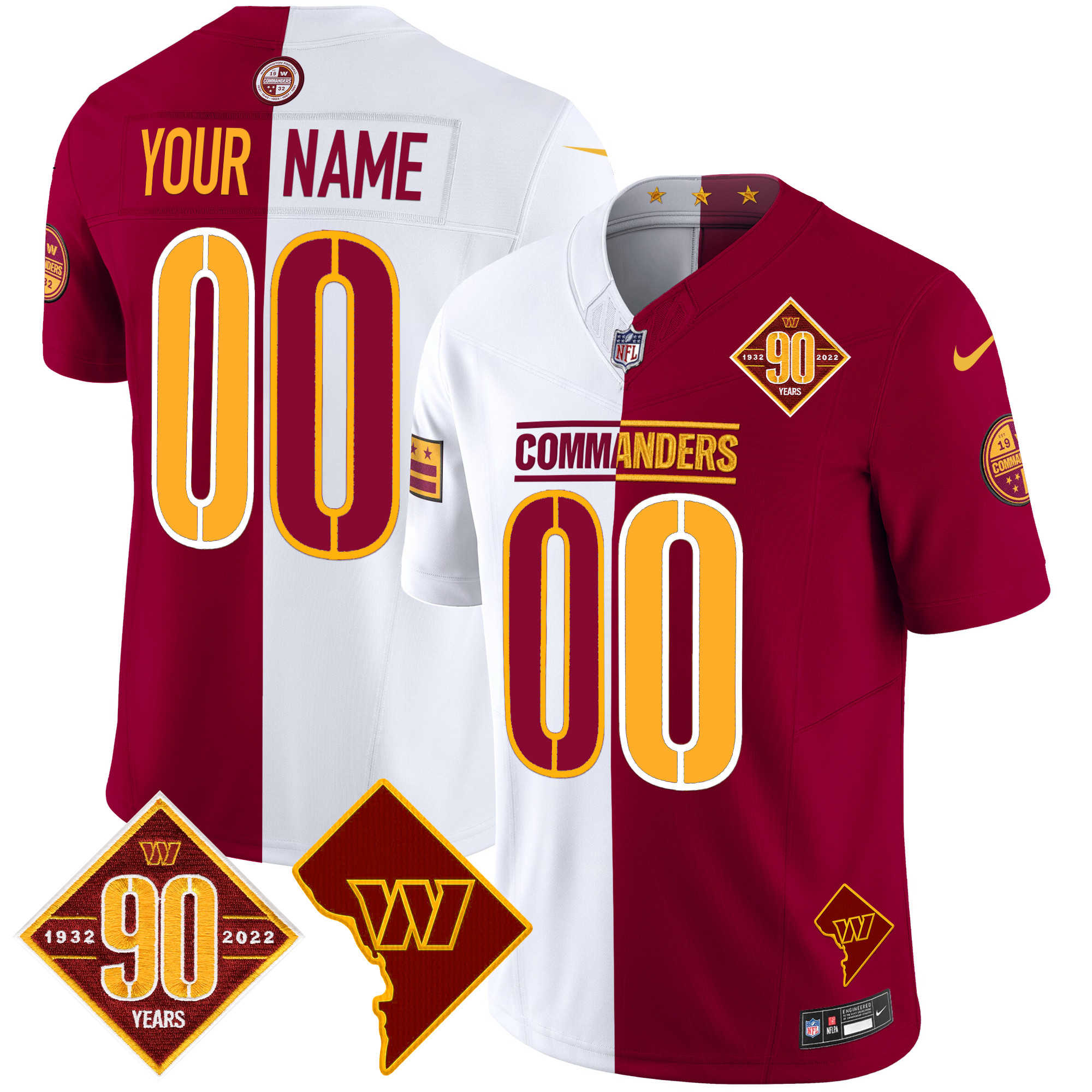 Washington Commanders 90th Anniversary & Home Patch Vapor Limited Custom Jersey - All Stitched - Image 6