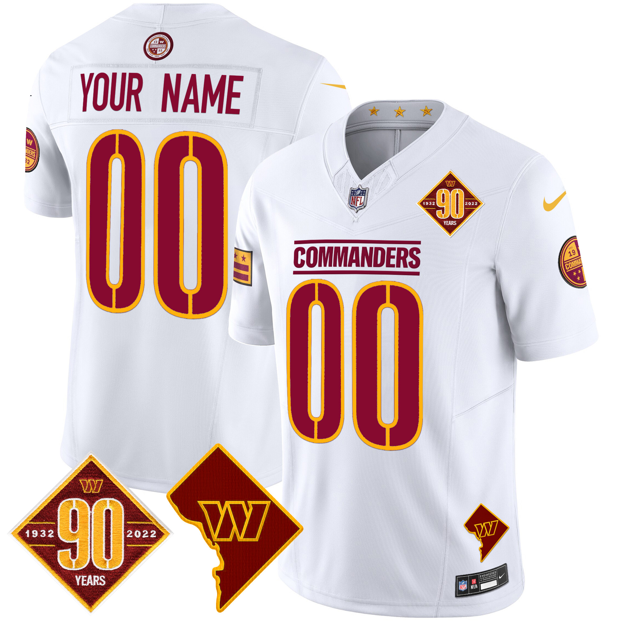 Washington Commanders 90th Anniversary & Home Patch Vapor Limited Custom Jersey - All Stitched - Image 5