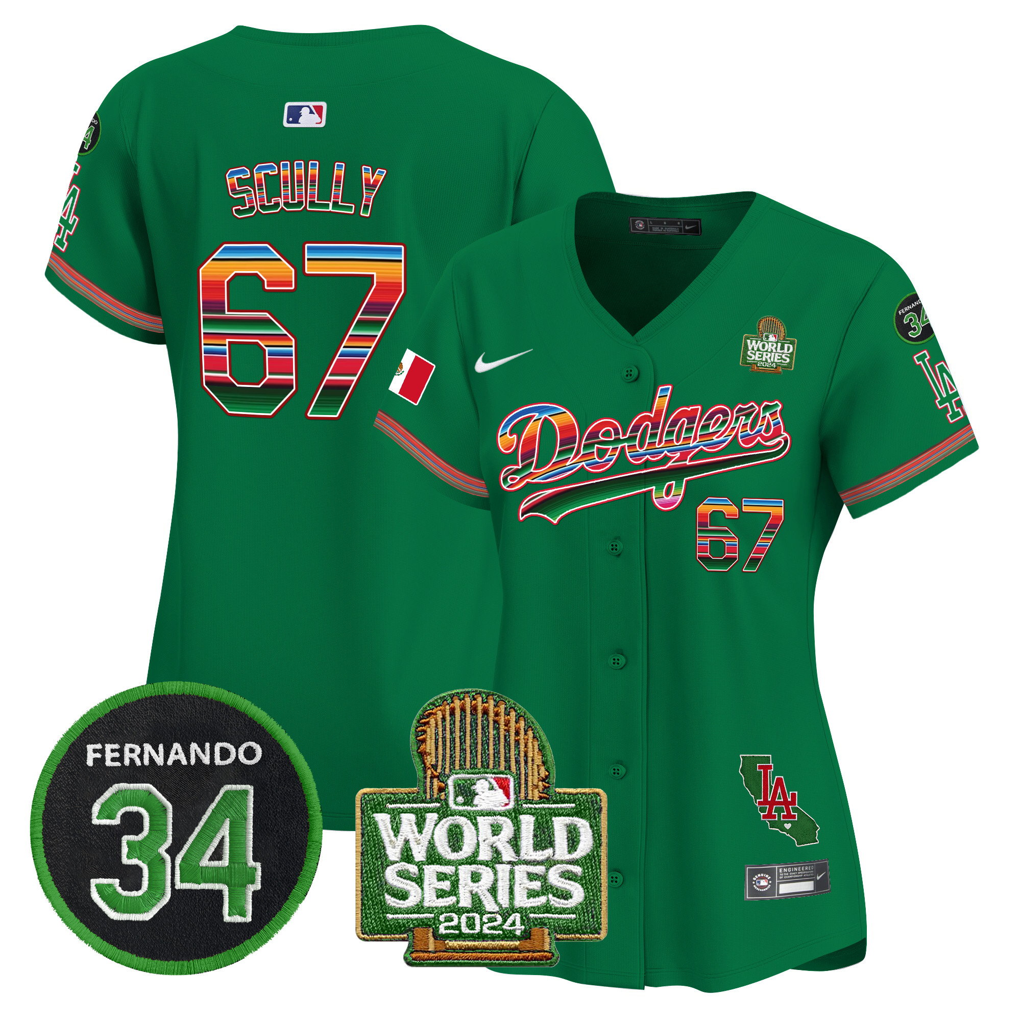 Women's Dodgers Mexico Fernando Memorial & 2024 World Series Patch Vapor Premier Limited Jersey V2 - All Stitched - Image 46