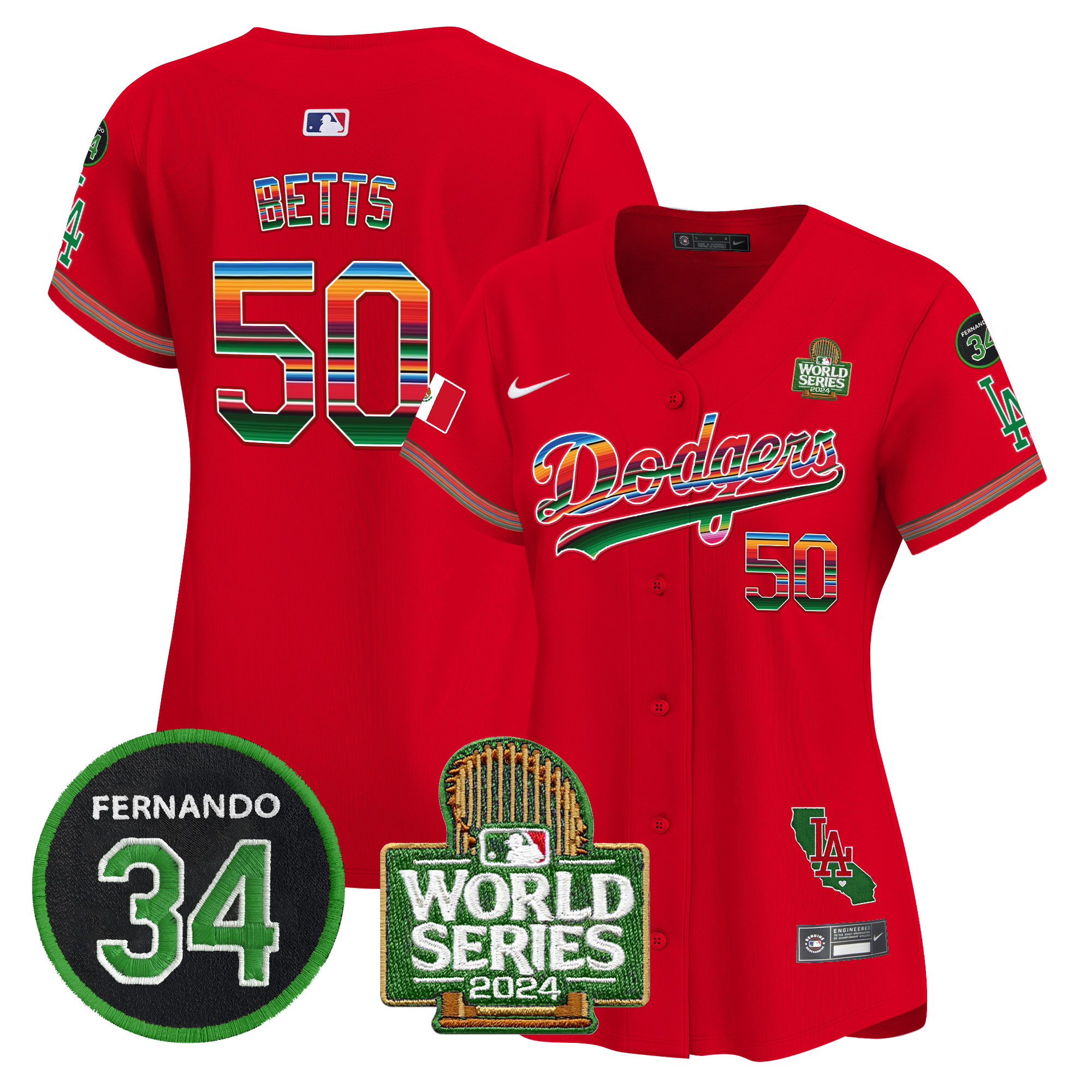 Women's Dodgers Mexico Fernando Memorial & 2024 World Series Patch Vapor Premier Limited Jersey V2 - All Stitched - Image 54