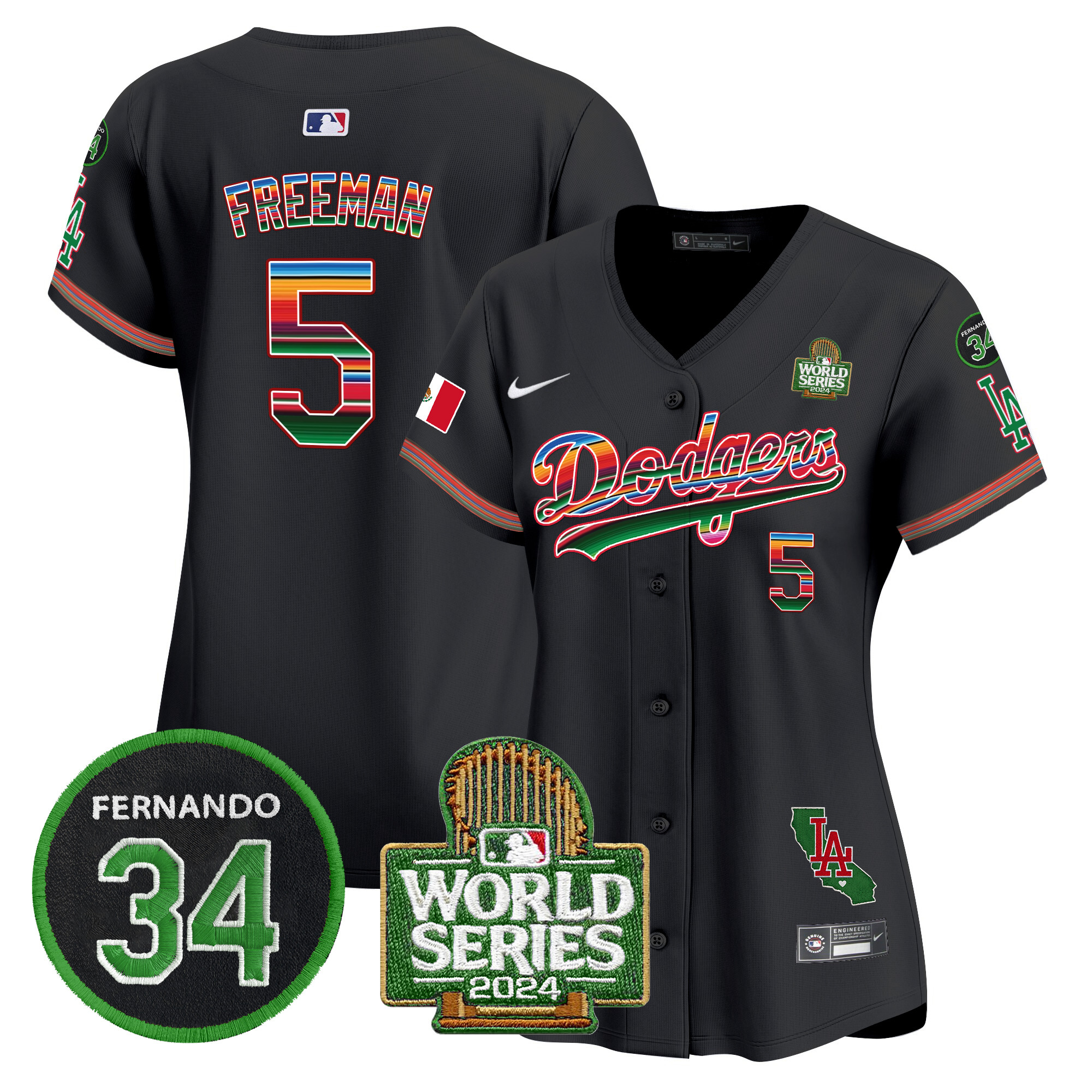 Women's Dodgers Mexico Fernando Memorial & 2024 World Series Patch Vapor Premier Limited Jersey V2 - All Stitched - Image 23