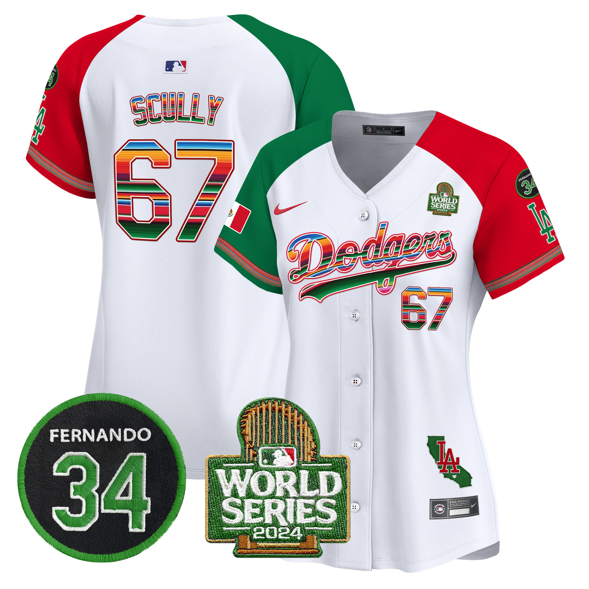 Women's Dodgers Mexico Fernando Memorial & 2024 World Series Patch Vapor Premier Limited Jersey V2 - All Stitched - Image 36