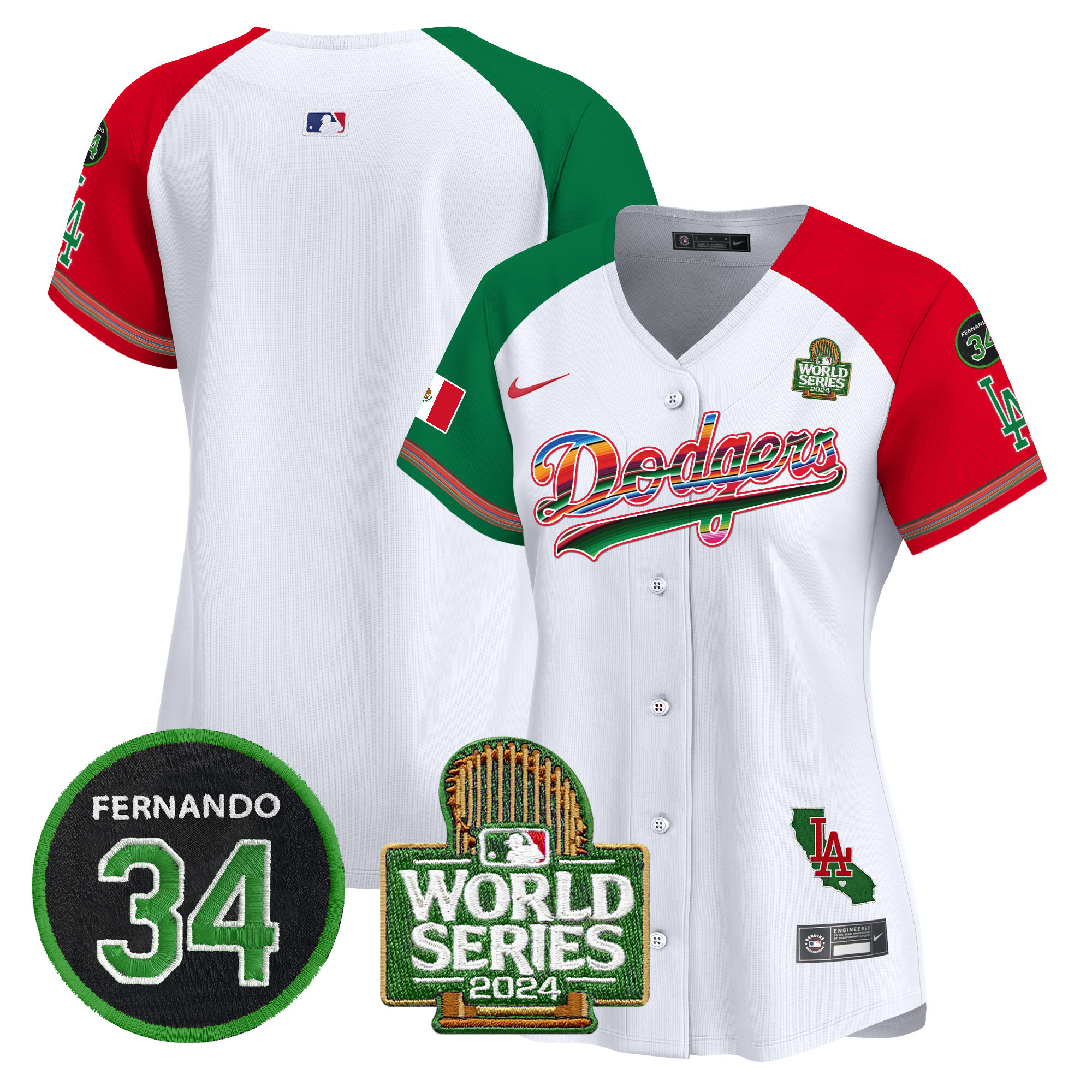 Women's Dodgers Mexico Fernando Memorial & 2024 World Series Patch Vapor Premier Limited Jersey V2 - All Stitched - Image 40