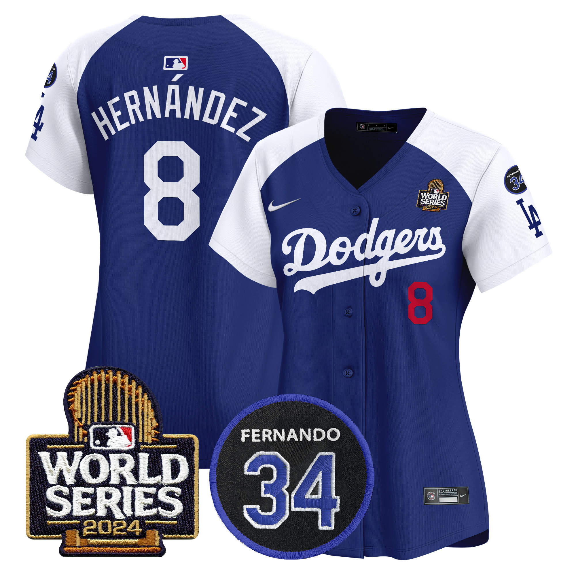 Women's Dodgers Fernando Memorial & 2024 World Series Patch Vapor Premier Limited Jersey V2 - All Stitched - Image 37