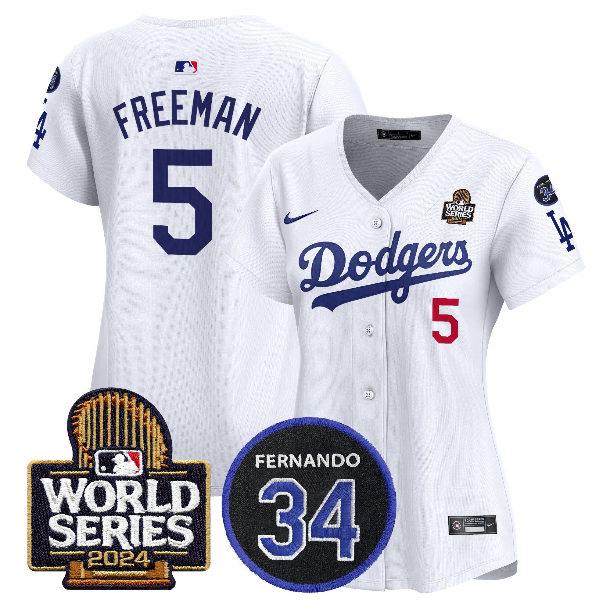 Women's Dodgers Fernando Memorial & 2024 World Series Patch Vapor Premier Limited Jersey V2 - All Stitched - Image 3