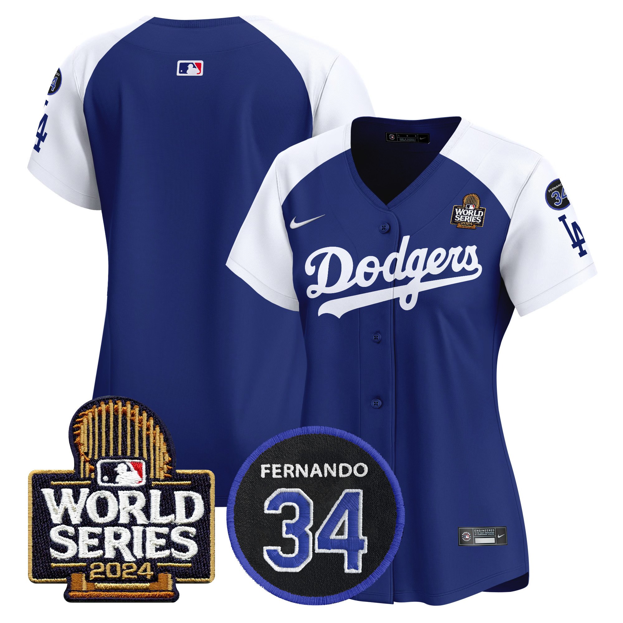 Women's Dodgers Fernando Memorial & 2024 World Series Patch Vapor Premier Limited Jersey V2 - All Stitched - Image 40