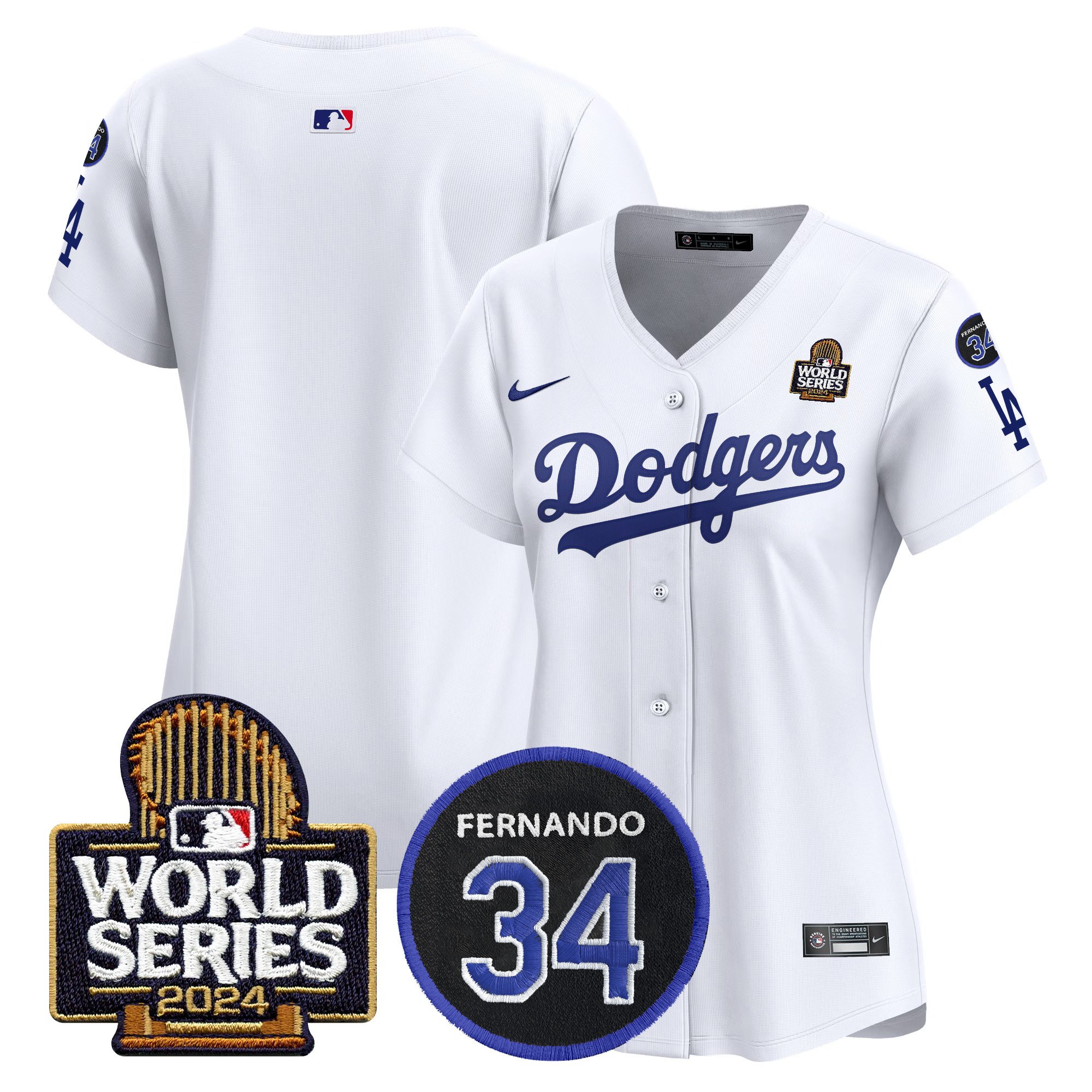 Women's Dodgers Fernando Memorial & 2024 World Series Patch Vapor Premier Limited Jersey V2 - All Stitched - Image 10