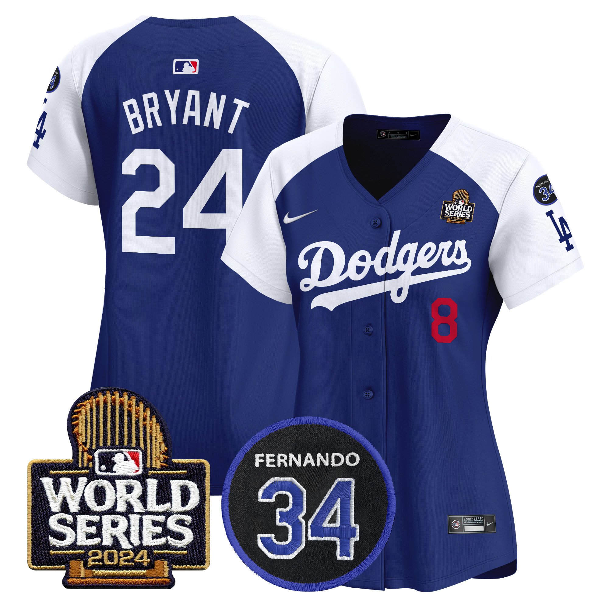Women's Dodgers Fernando Memorial & 2024 World Series Patch Vapor Premier Limited Jersey V2 - All Stitched - Image 35