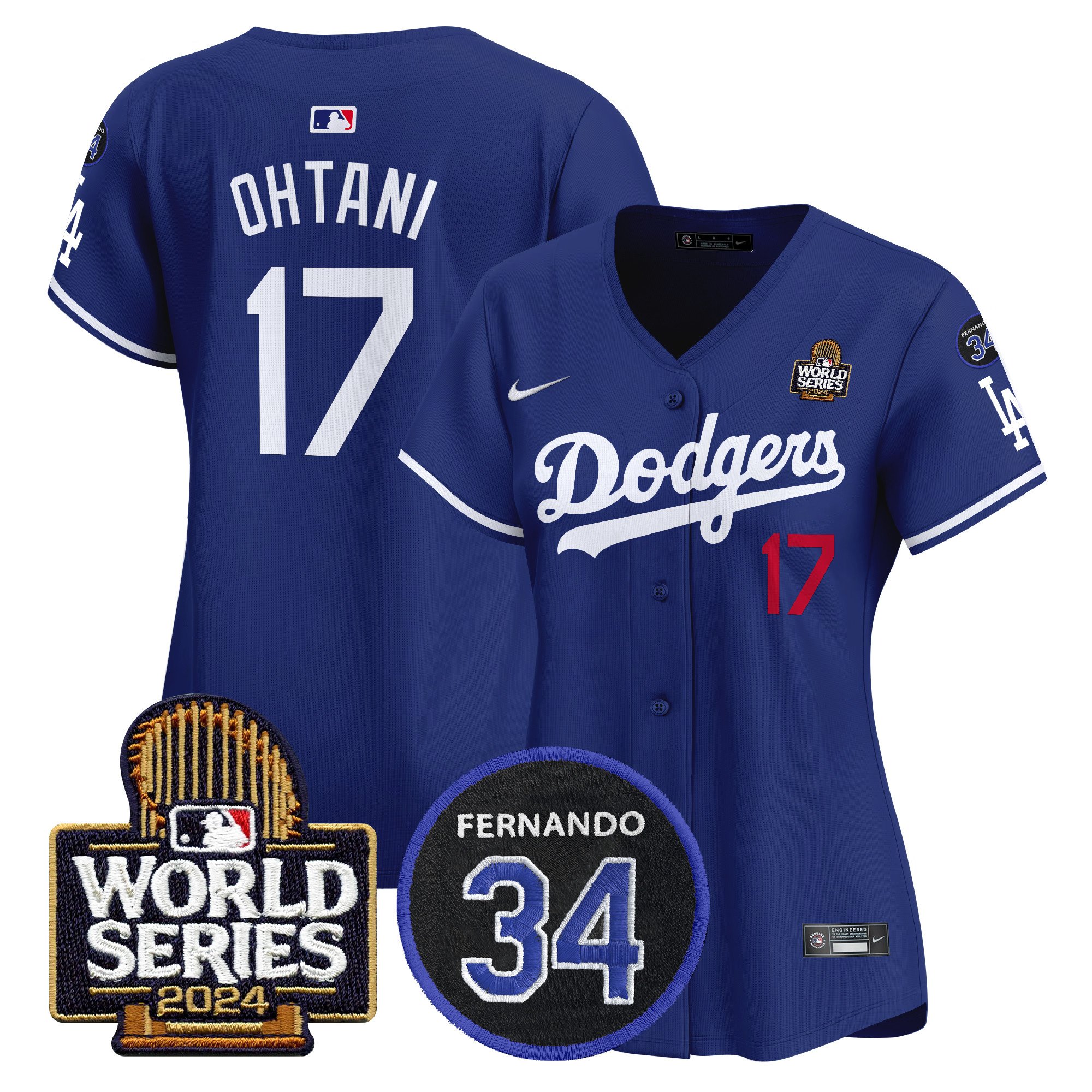 Women's Dodgers Fernando Memorial & 2024 World Series Patch Vapor Premier Limited Jersey V2 - All Stitched - Image 12