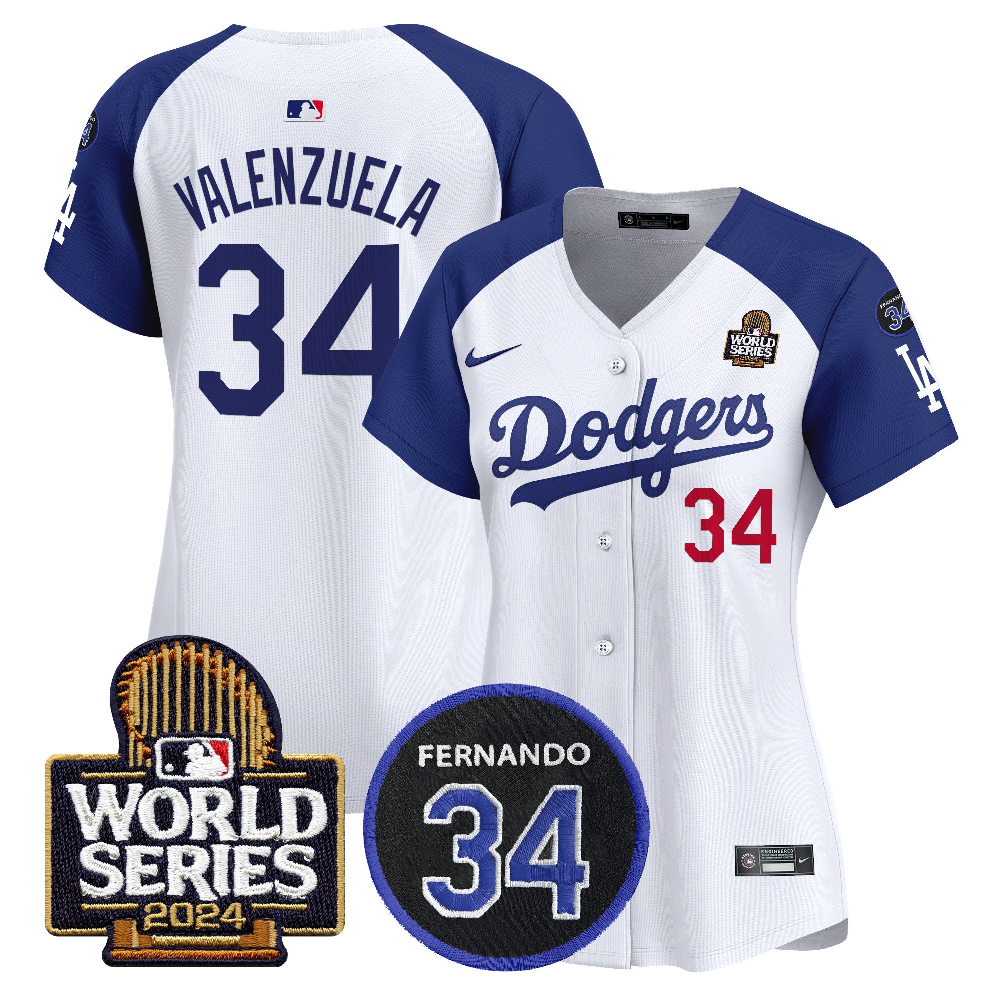 Women's Dodgers Fernando Memorial & 2024 World Series Patch Vapor Premier Limited Jersey V2 - All Stitched - Image 21