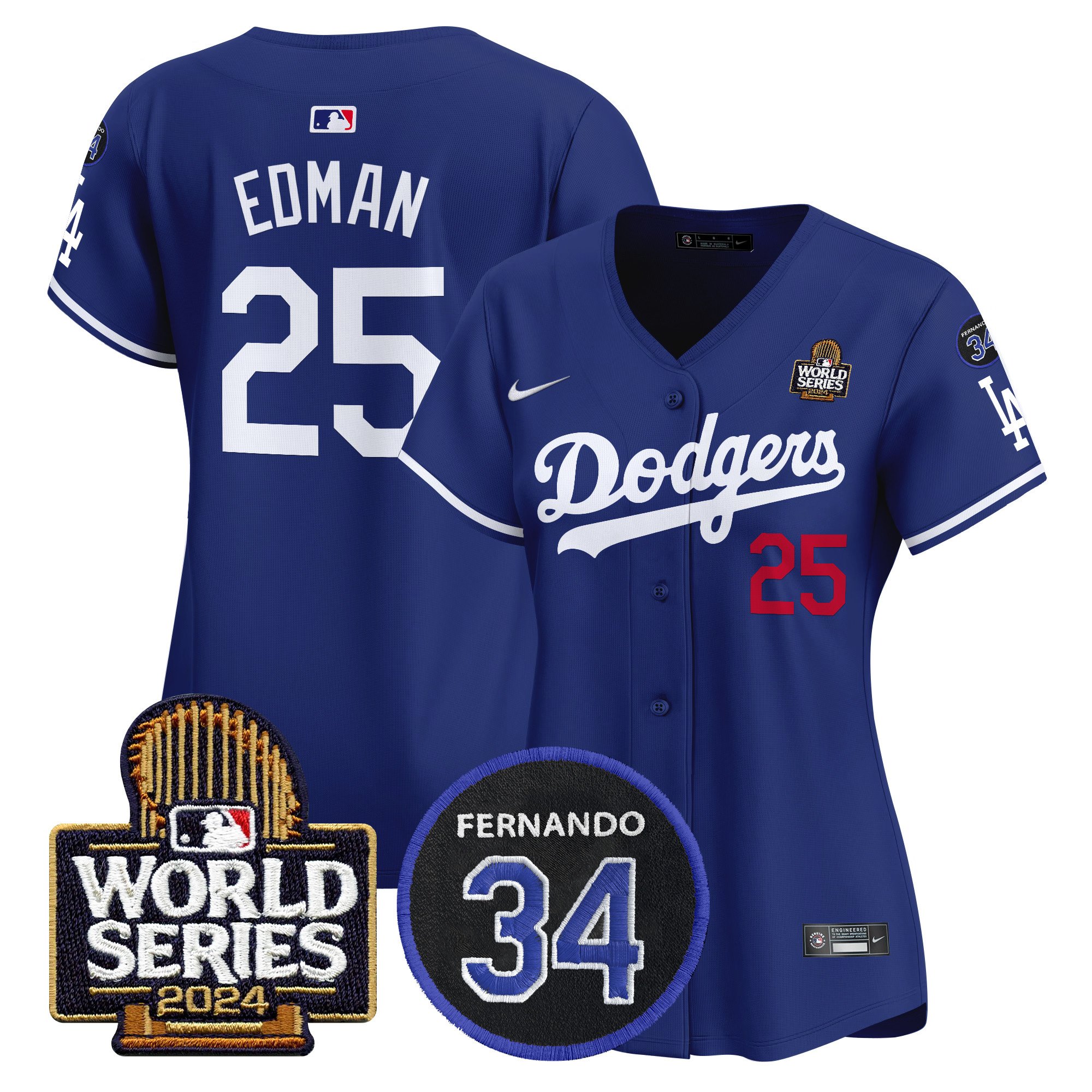 Women's Dodgers Fernando Memorial & 2024 World Series Patch Vapor Premier Limited Jersey V2 - All Stitched - Image 19