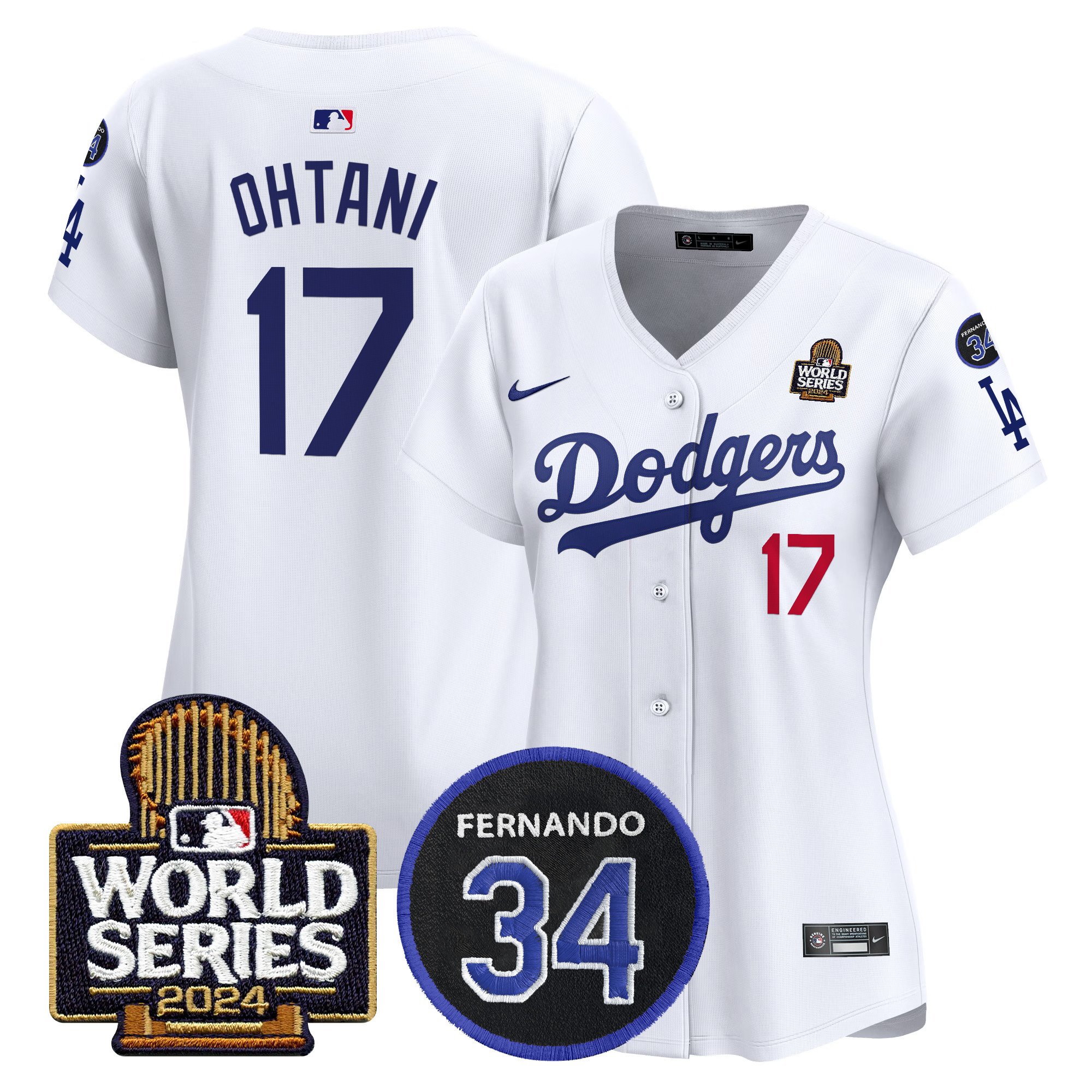 Women's Dodgers Fernando Memorial & 2024 World Series Patch Vapor Premier Limited Jersey V2 - All Stitched - Image 2