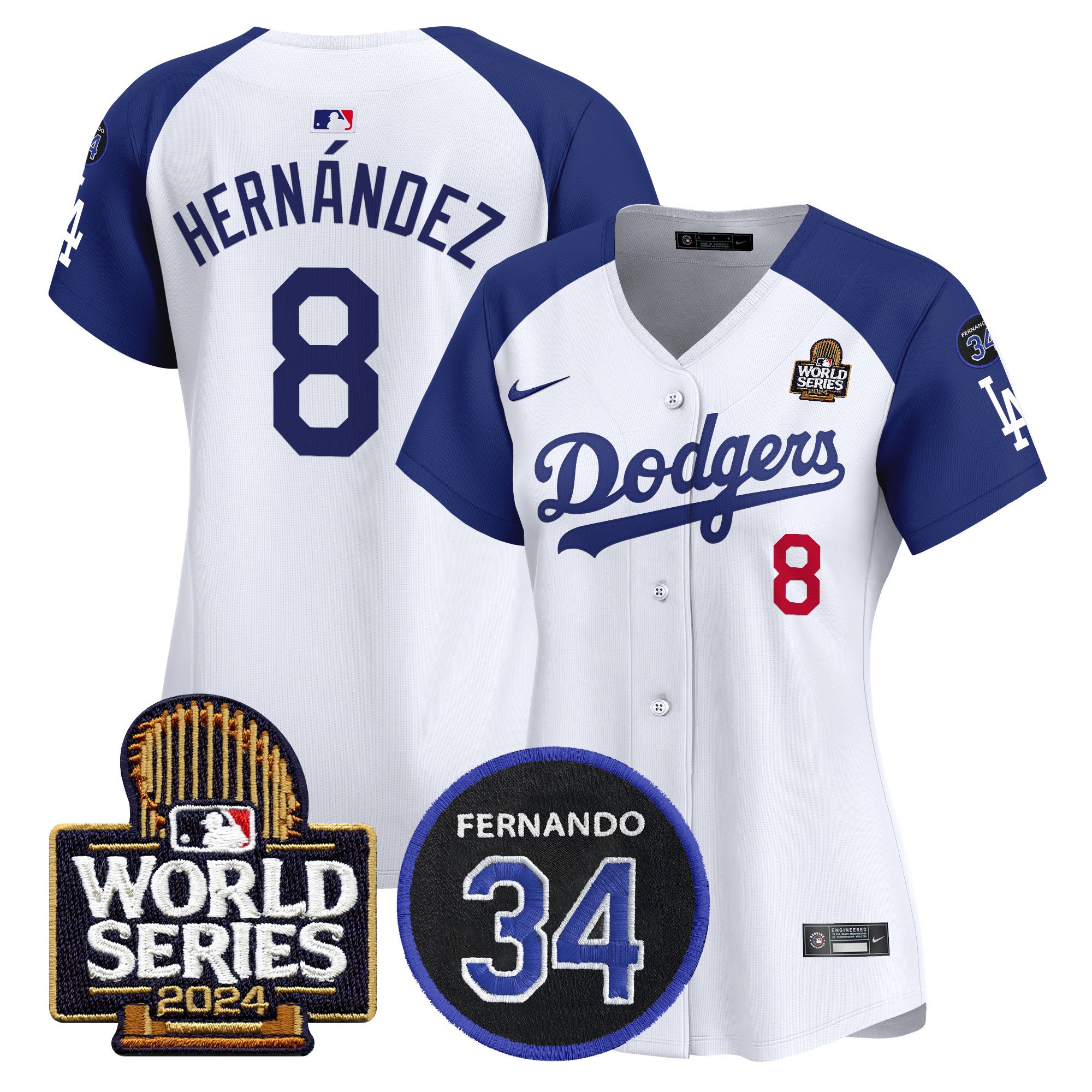 Women's Dodgers Fernando Memorial & 2024 World Series Patch Vapor Premier Limited Jersey V2 - All Stitched - Image 27