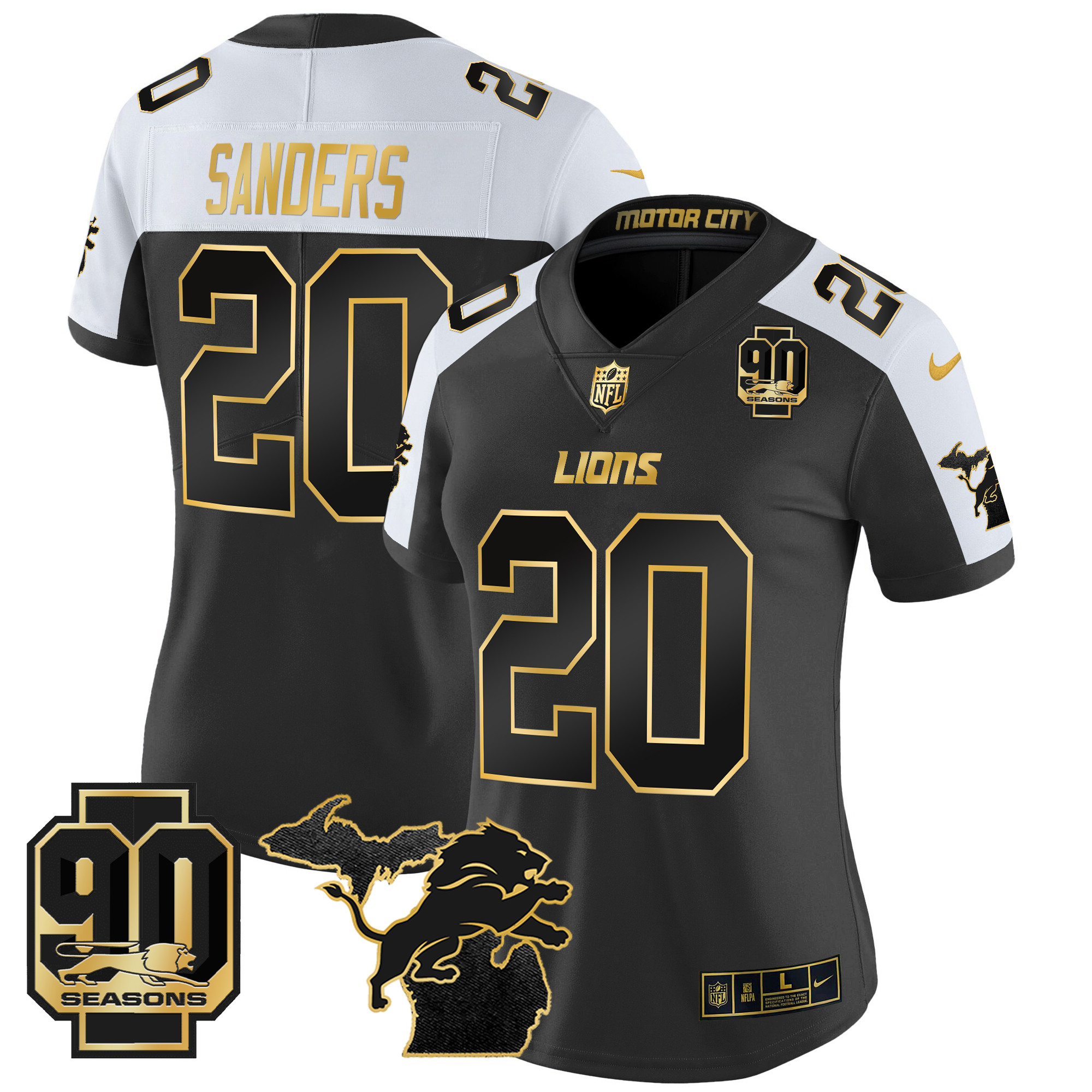 Women's Detroit Lions 2024 Michigan & 90th Year Patch Gold Vapor Limited Jersey - All Stitched - Image 5
