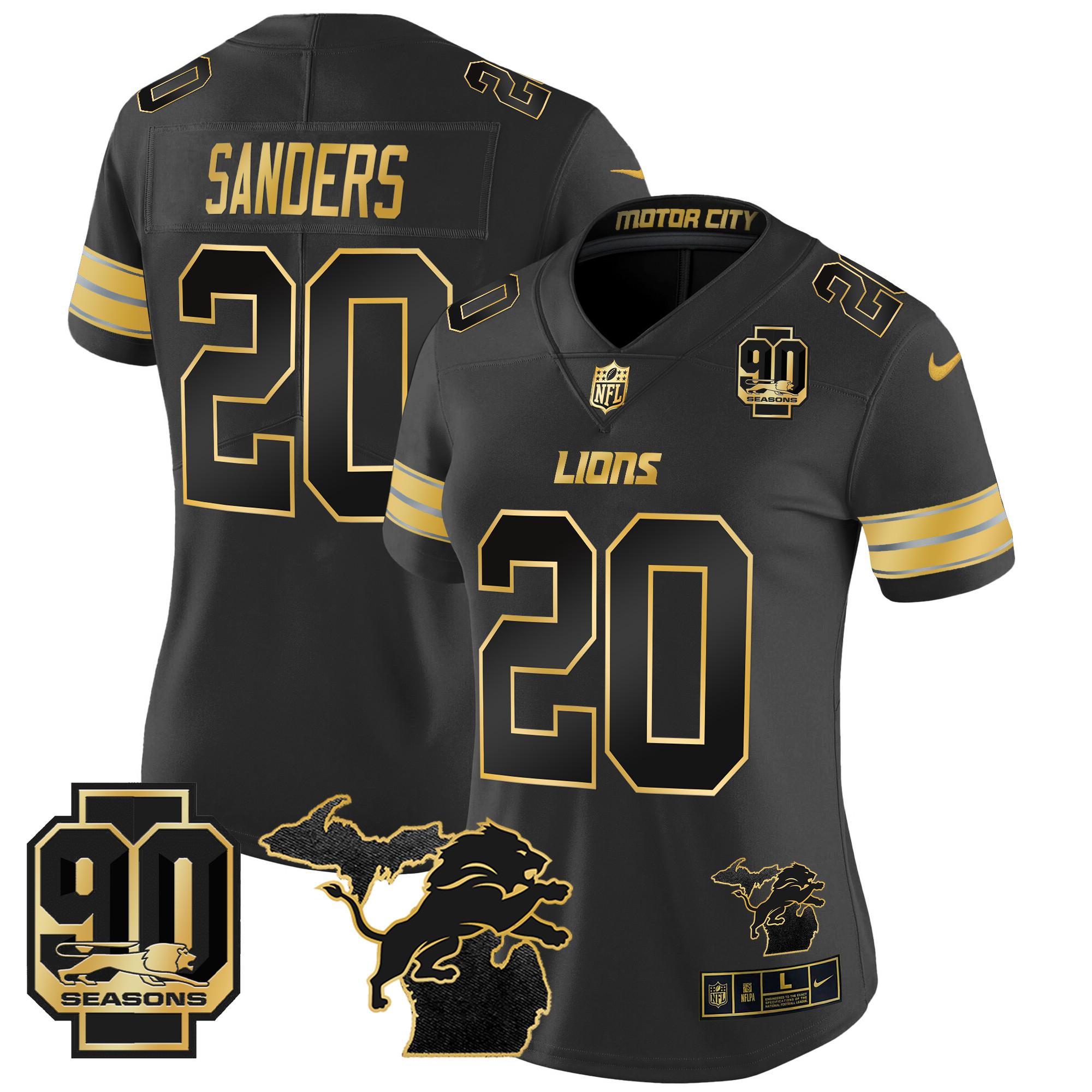 Women's Detroit Lions 2024 Michigan & 90th Year Patch Gold Vapor Limited Jersey - All Stitched - Image 19