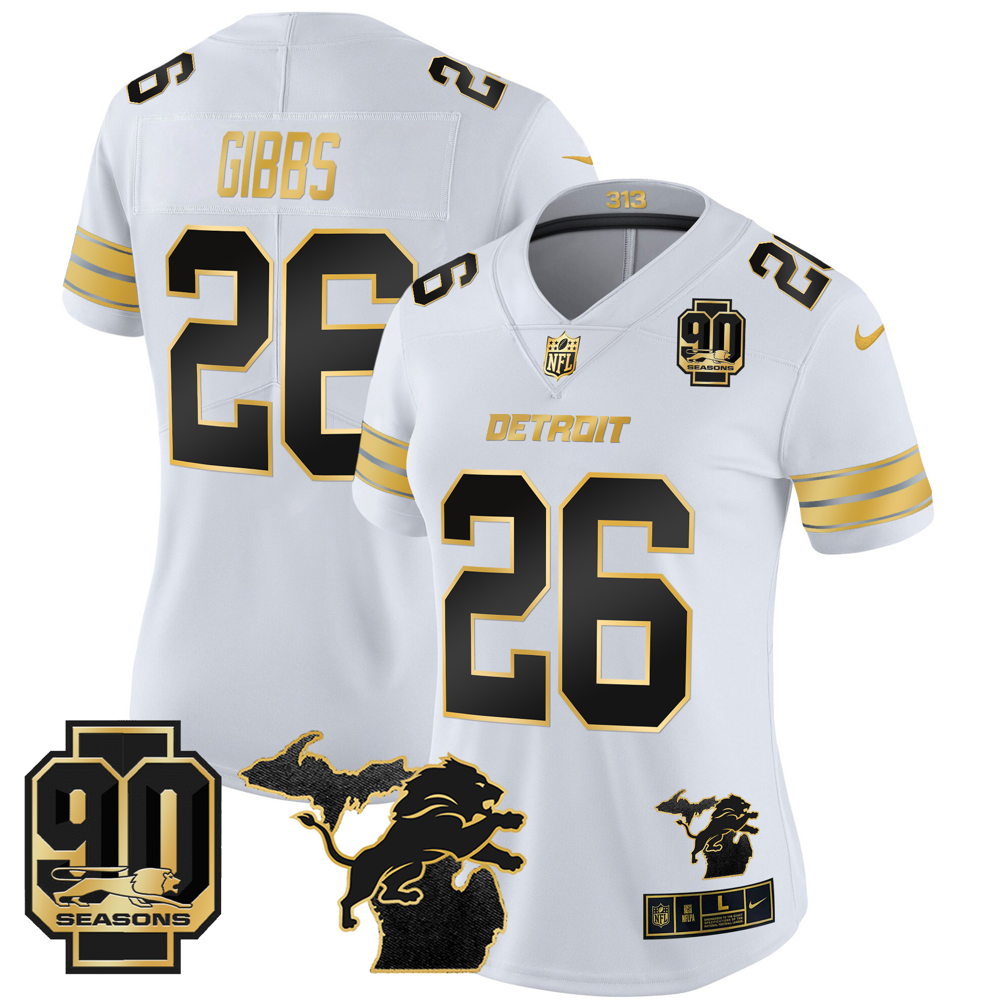 Women's Detroit Lions 2024 Michigan & 90th Year Patch Gold Vapor Limited Jersey - All Stitched - Image 14