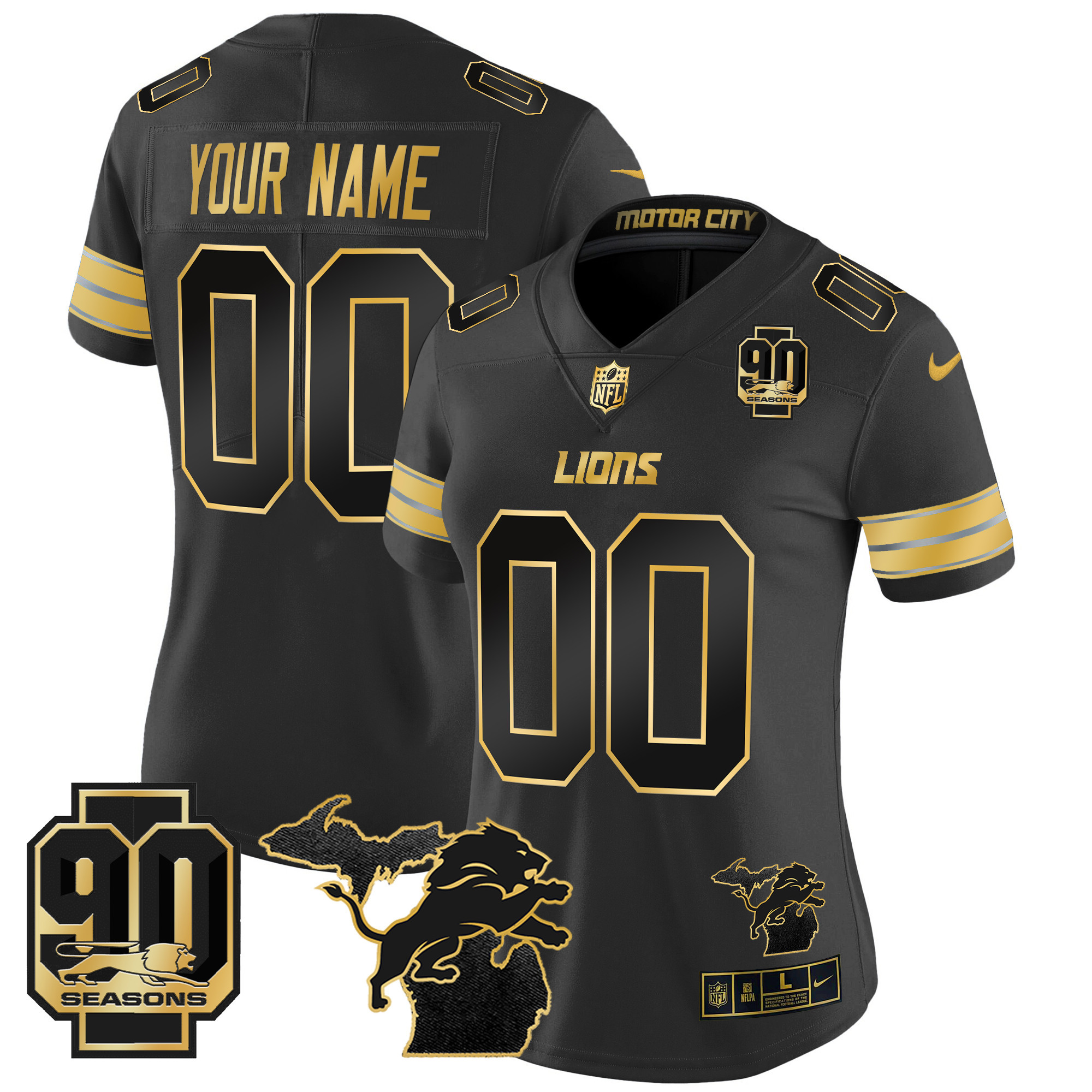Detroit Lions 2025 Michigan & 90th Season Patch Gold Vapor Limited Custom Jersey - All Stitched - Image 7