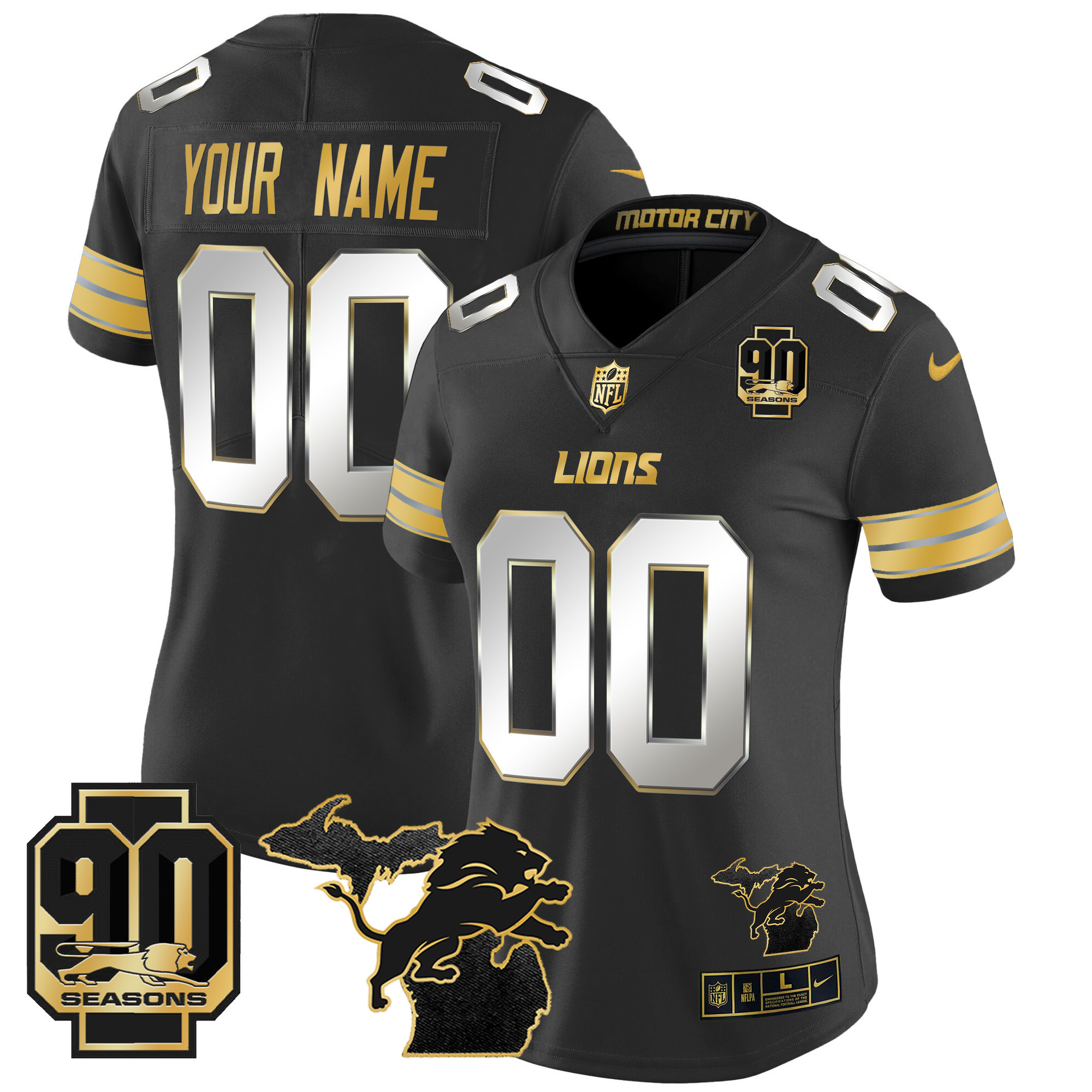 Detroit Lions 2025 Michigan & 90th Season Patch Gold Vapor Limited Custom Jersey - All Stitched - Image 8