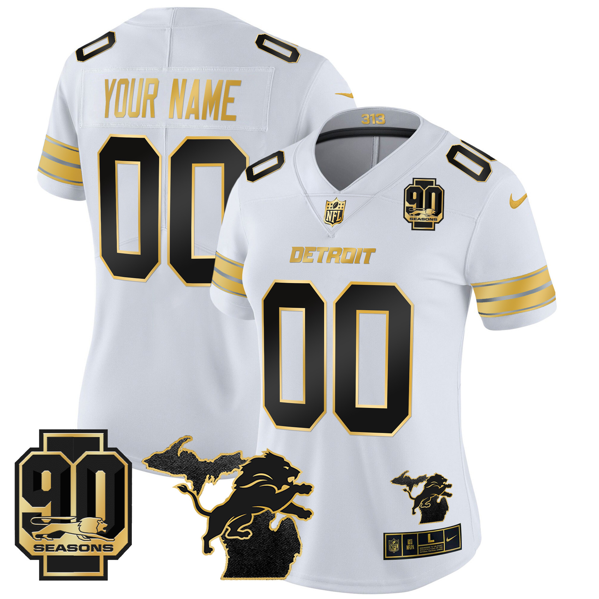 Detroit Lions 2025 Michigan & 90th Season Patch Gold Vapor Limited Custom Jersey - All Stitched - Image 6