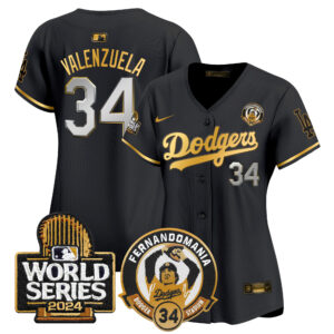 Women's Dodgers Fernando Valenzuela & 2024 World Series Patch Vapor Premier Limited Jersey - All Stitched