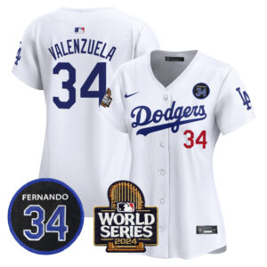 Women's Dodgers Fernando Valenzuela & 2024 World Series Patch Vapor Premier Limited Jersey V2 - All Stitched