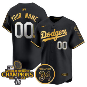 Dodgers 2024 World Series Champions Gold Trim Vapor Premier Limited Custom Jersey V2 - All Stitched