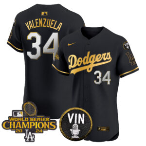 Men's Dodgers 2024 World Series Champions Gold Trim Vapor Premier Elite Jersey - All Stitched