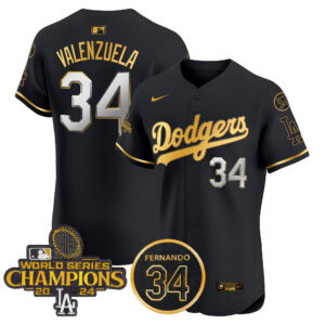Men's Dodgers 2024 World Series Champions Gold Trim Vapor Premier Elite Jersey V2 - All Stitched