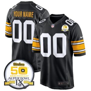 Steelers 50th Anniversary Of Super Bowl IX Patch Game Custom Jersey - All Stitched