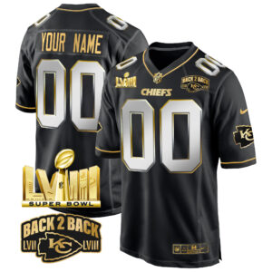 Chiefs Super Bowl LVIII & Back 2 Back Gold Game Custom Jersey - All Stitched