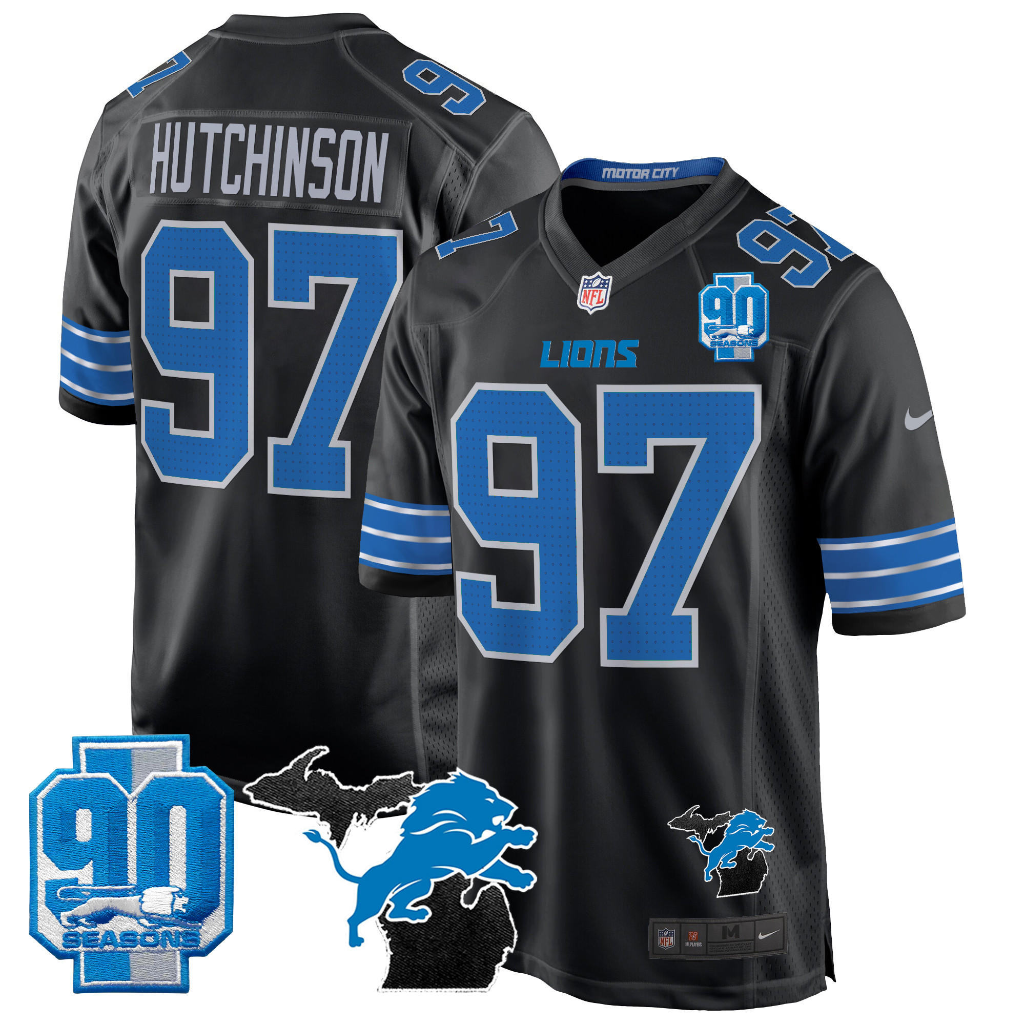 Men's Detroit Lions 2024 Michigan & 90th Year Patch Game Jersey - All Stitched - Image 8