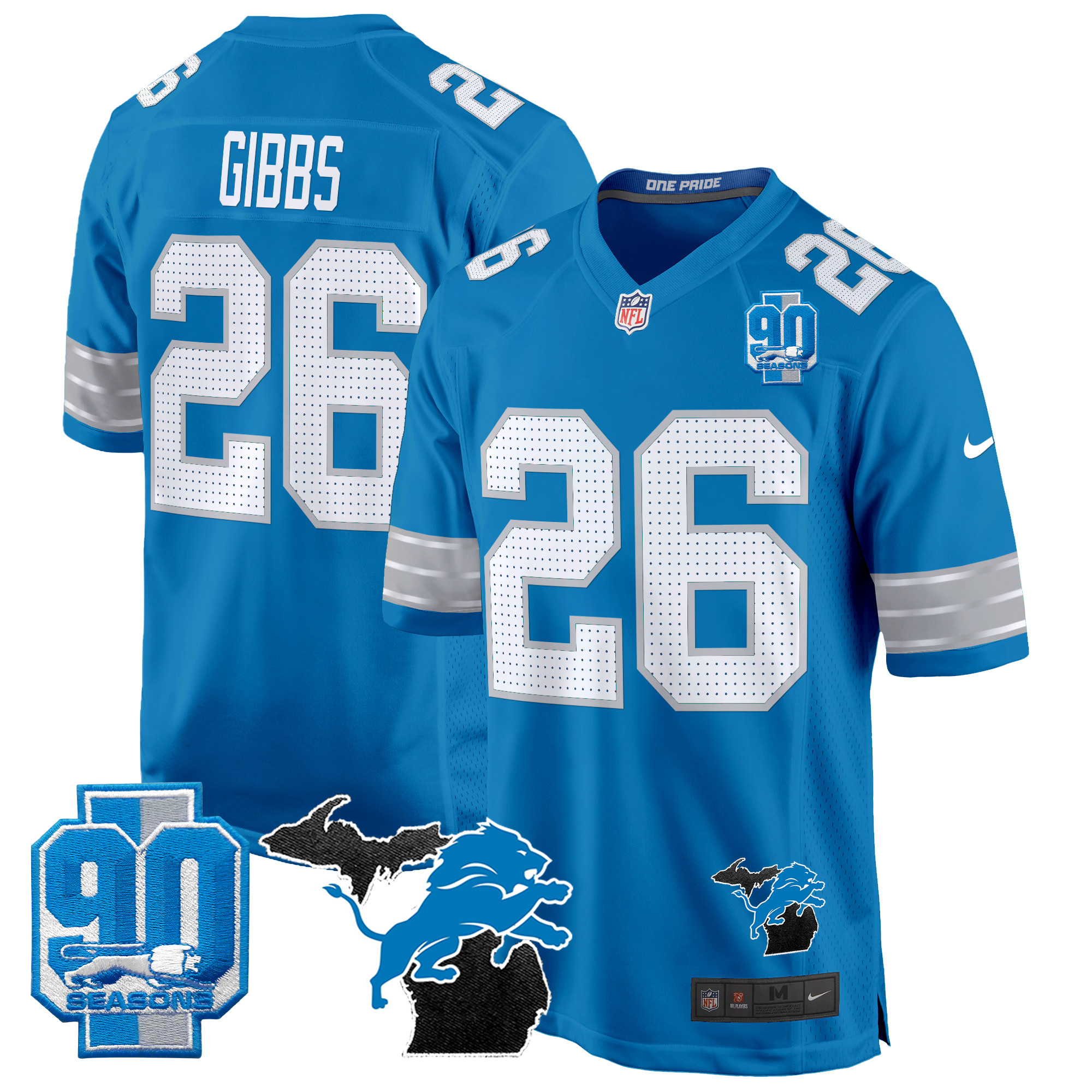 Men's Detroit Lions 2024 Michigan & 90th Year Patch Game Jersey - All Stitched - Image 28
