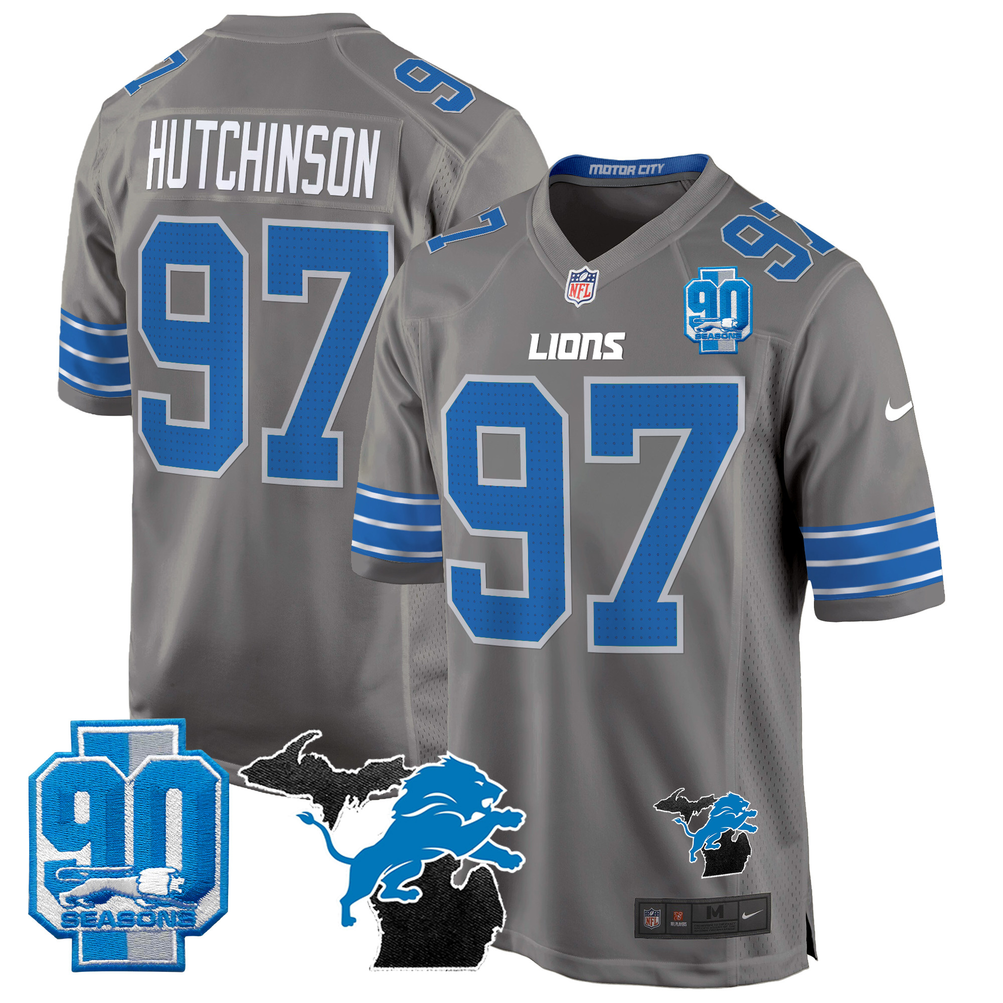 Men's Detroit Lions 2024 Michigan & 90th Year Patch Game Jersey - All Stitched - Image 29
