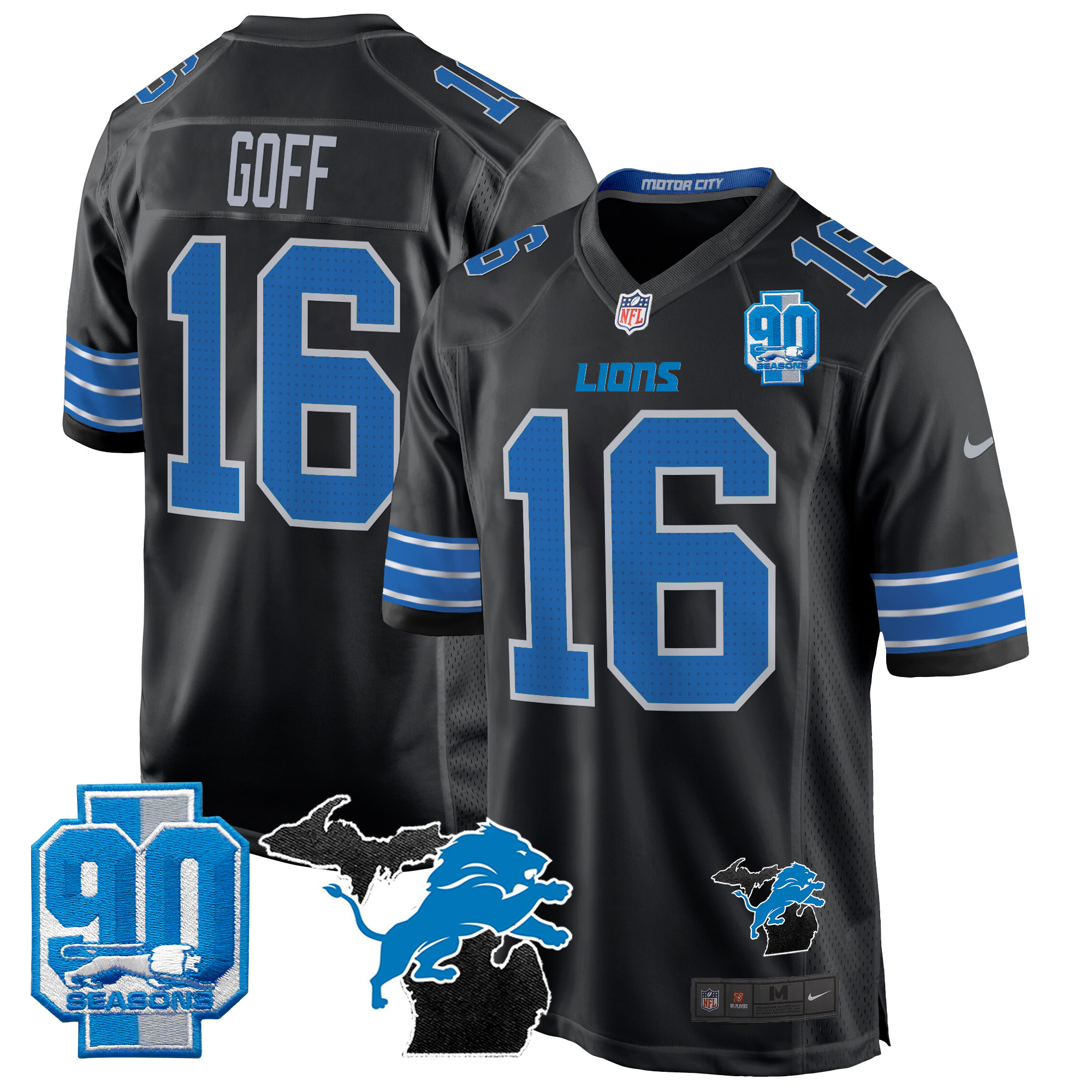 Men's Detroit Lions 2024 Michigan & 90th Year Patch Game Jersey - All Stitched - Image 9