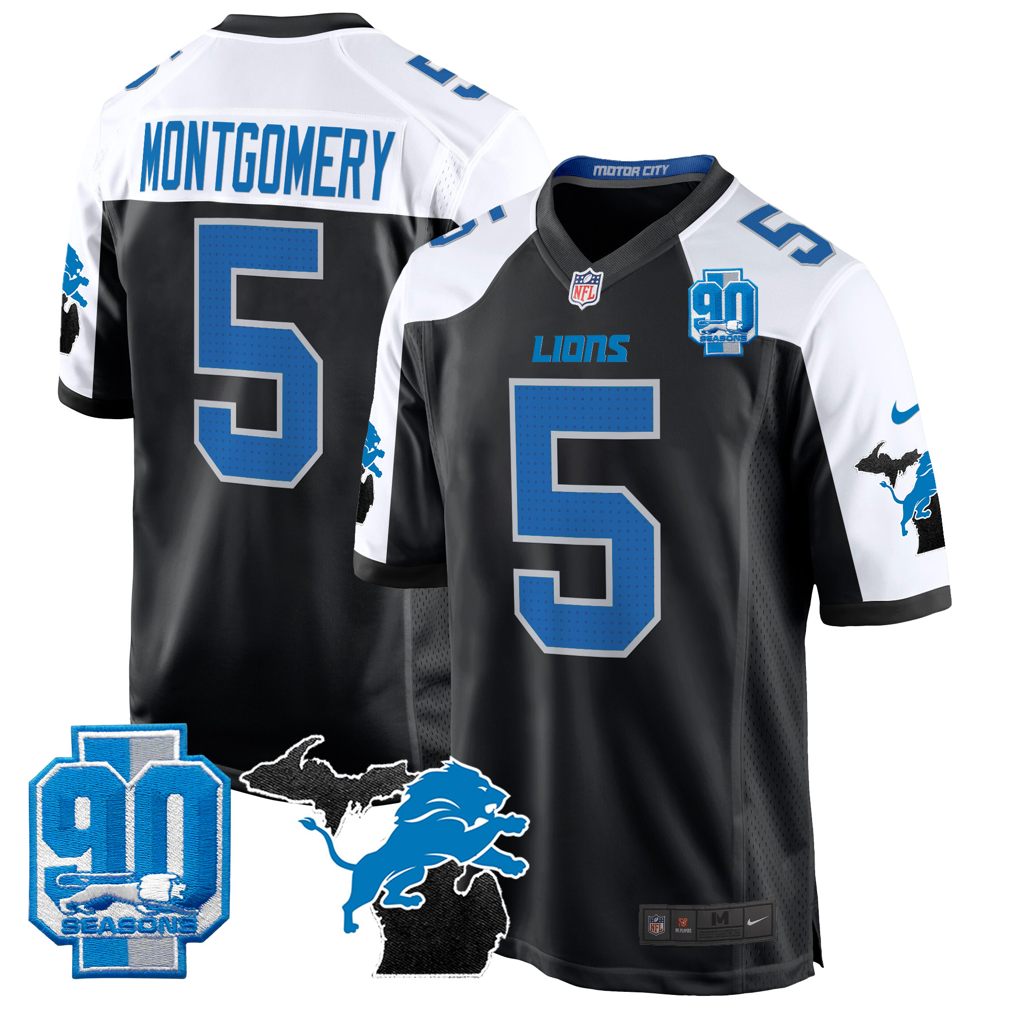 Men's Detroit Lions 2024 Michigan & 90th Year Patch Game Jersey - All Stitched - Image 4