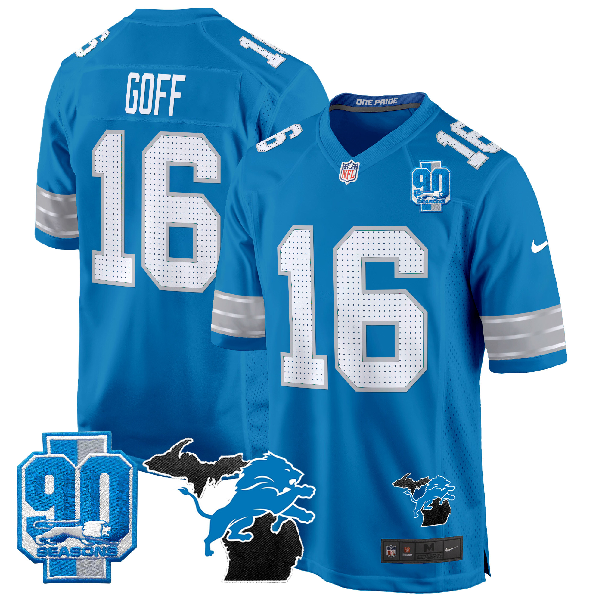 Men's Detroit Lions 2024 Michigan & 90th Year Patch Game Jersey - All Stitched - Image 23