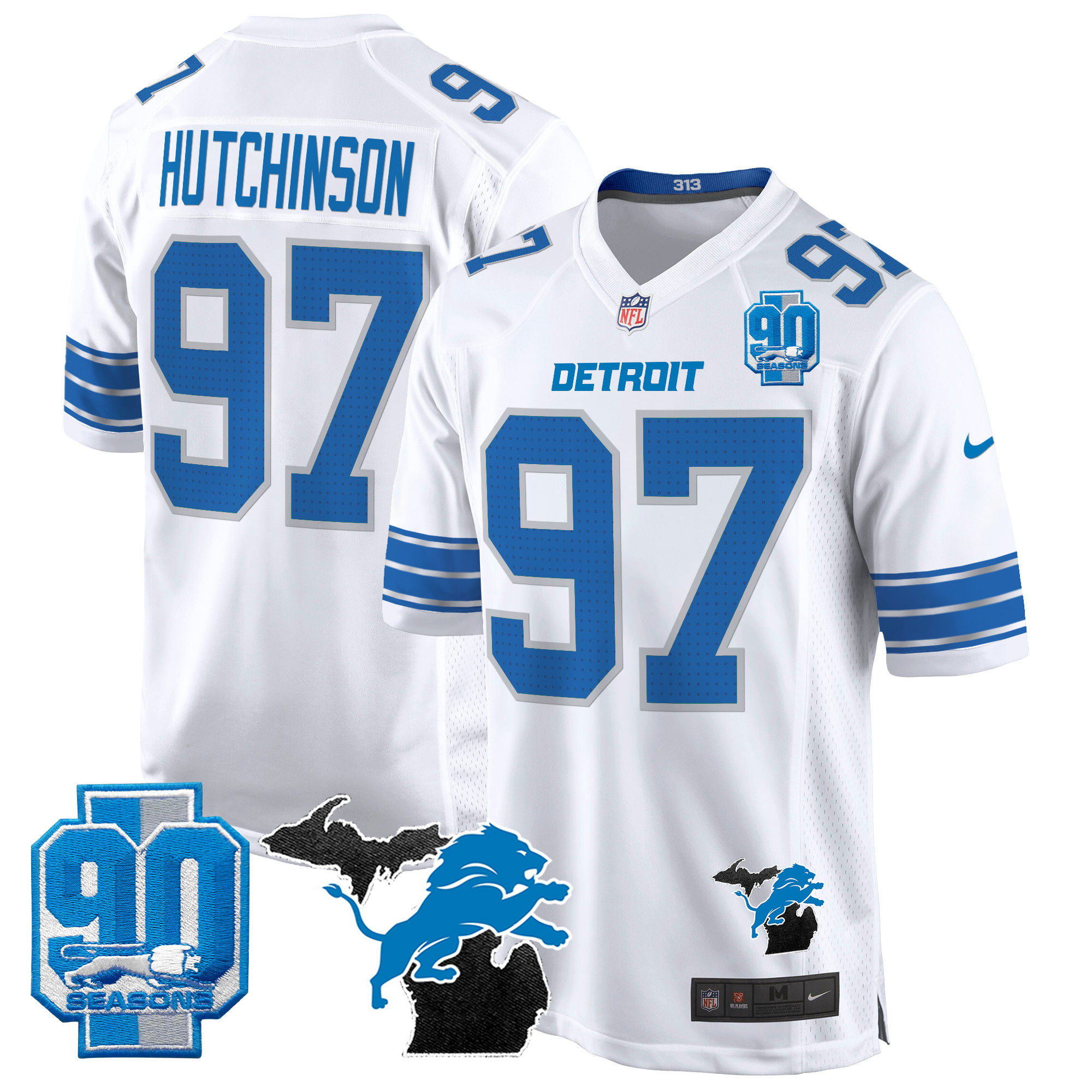 Men's Detroit Lions 2024 Michigan & 90th Year Patch Game Jersey - All Stitched - Image 15