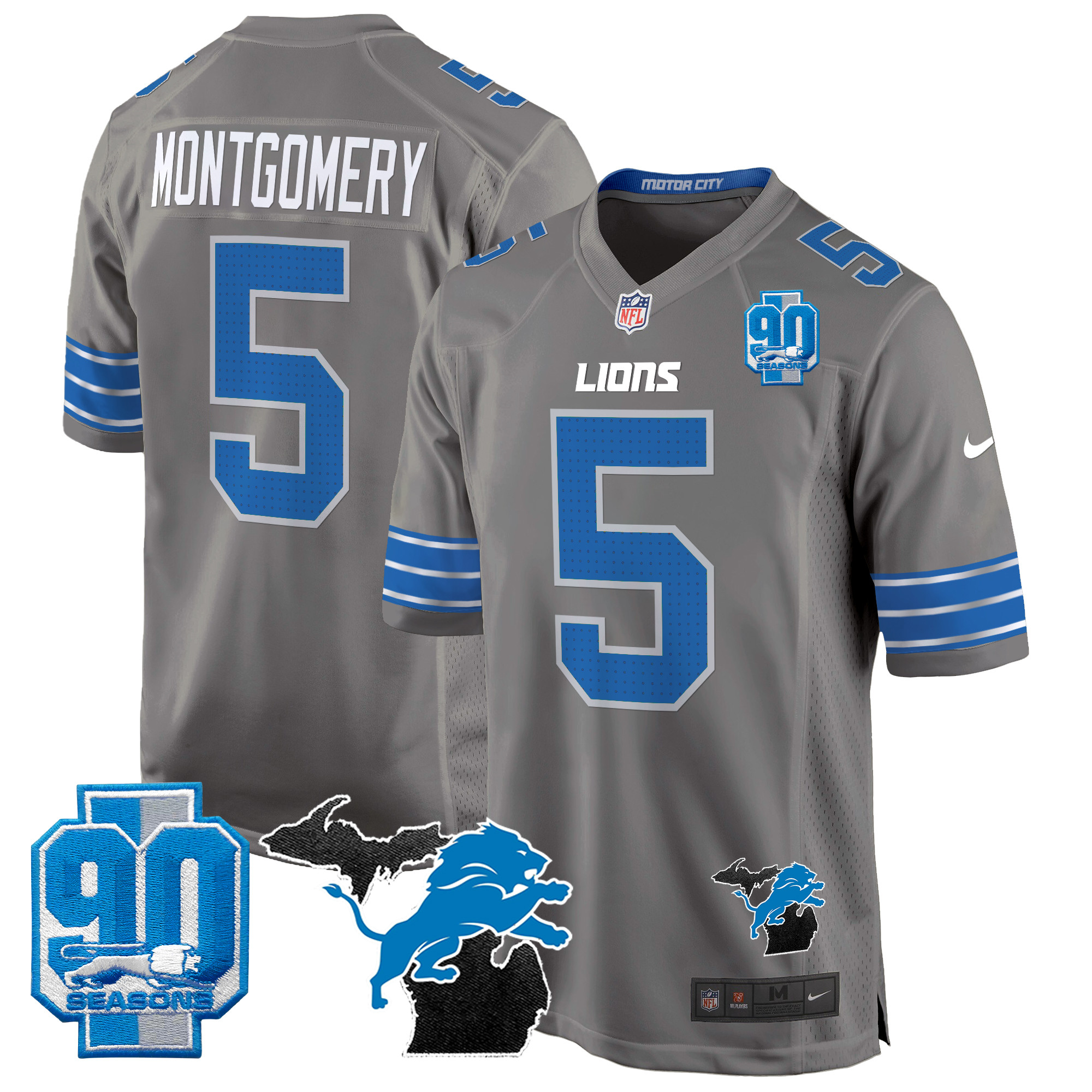 Men's Detroit Lions 2024 Michigan & 90th Year Patch Game Jersey - All Stitched - Image 32