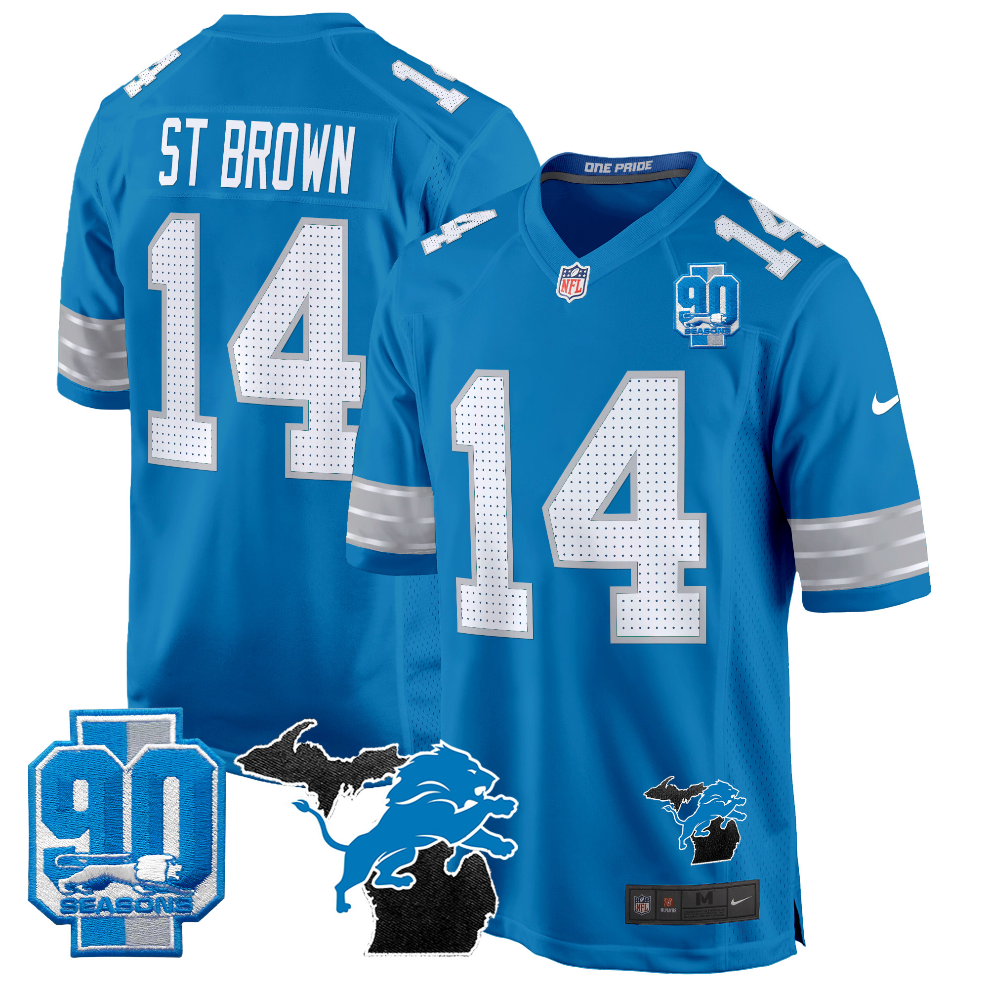 Men's Detroit Lions 2024 Michigan & 90th Year Patch Game Jersey - All Stitched - Image 24