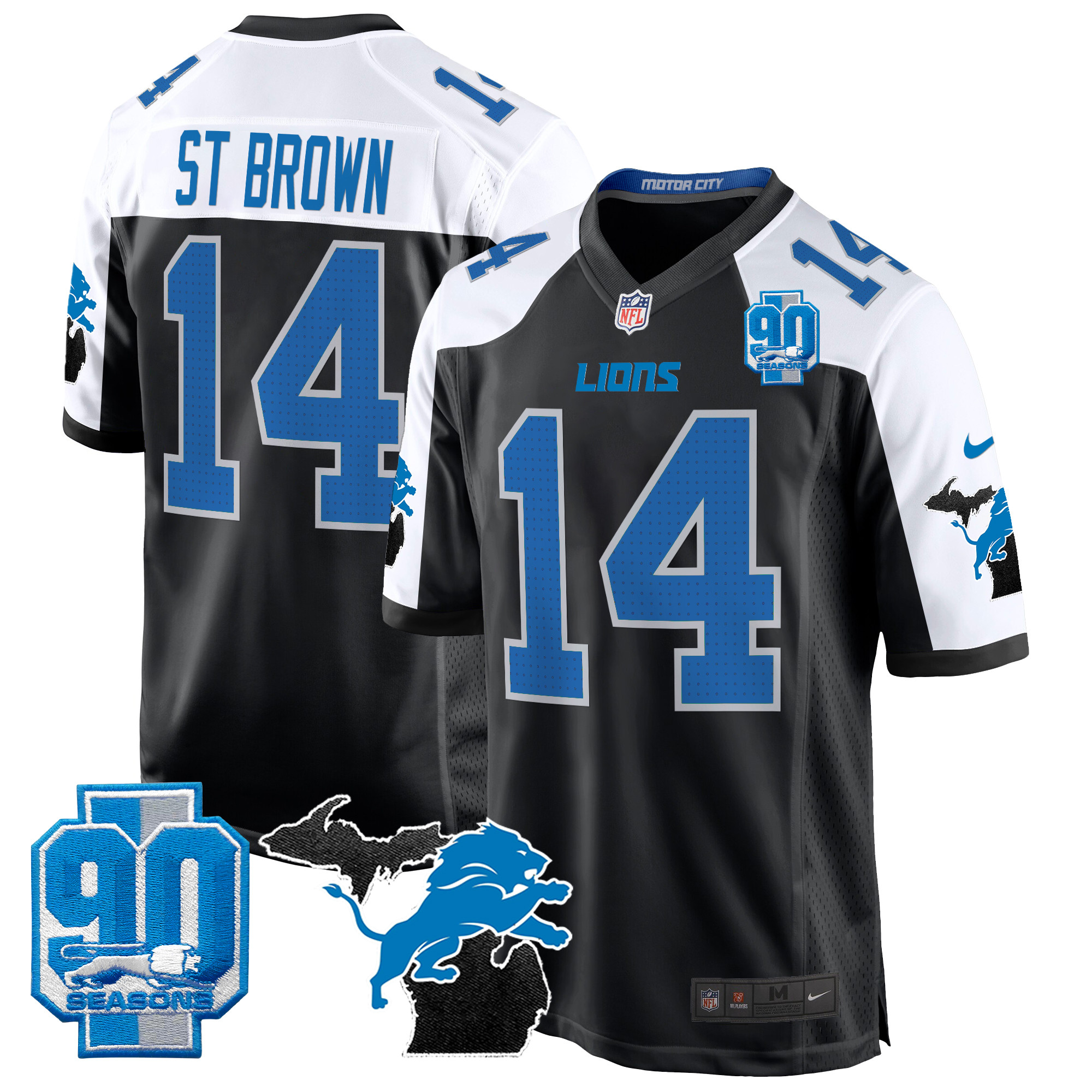 Men's Detroit Lions 2024 Michigan & 90th Year Patch Game Jersey - All Stitched - Image 3