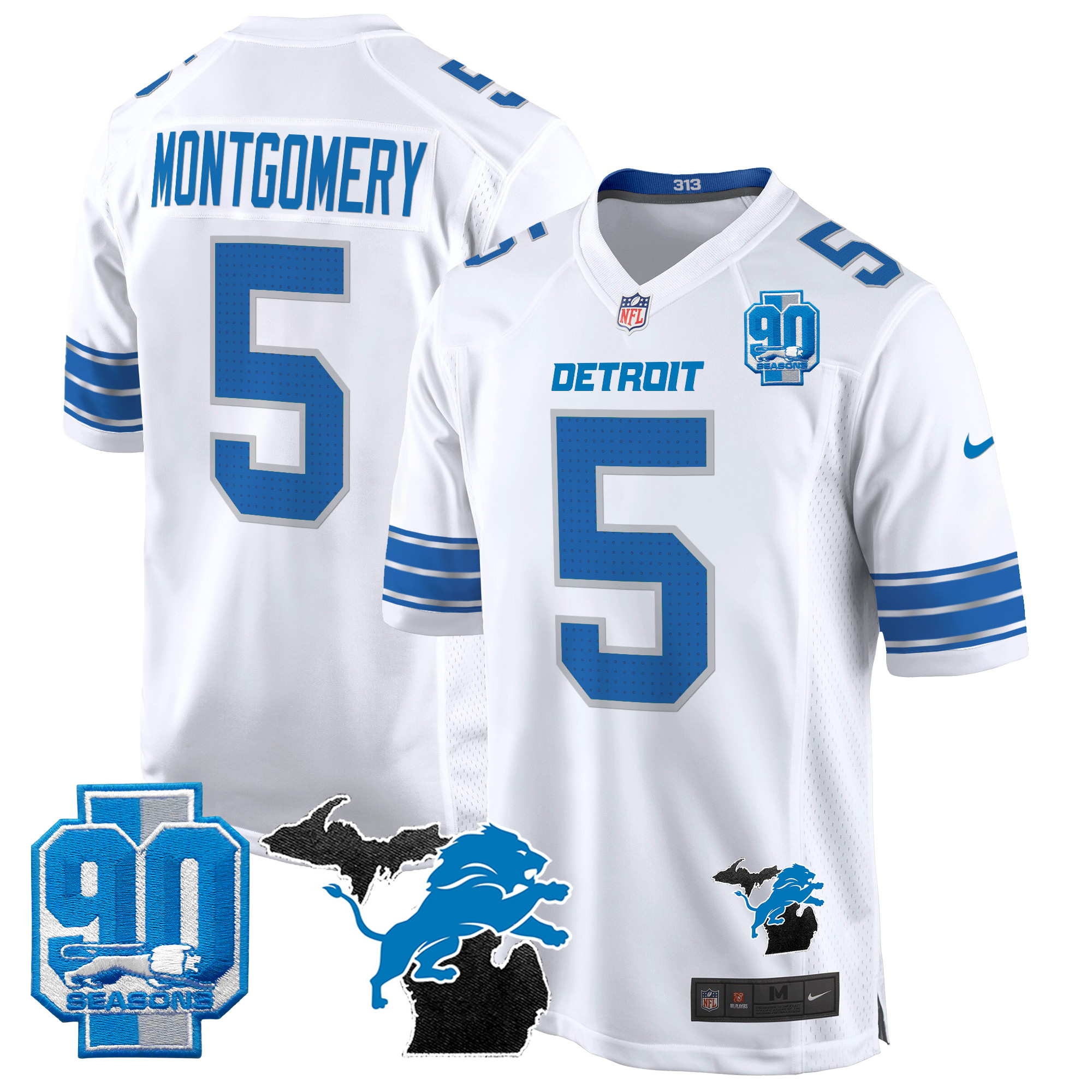 Men's Detroit Lions 2024 Michigan & 90th Year Patch Game Jersey - All Stitched - Image 18