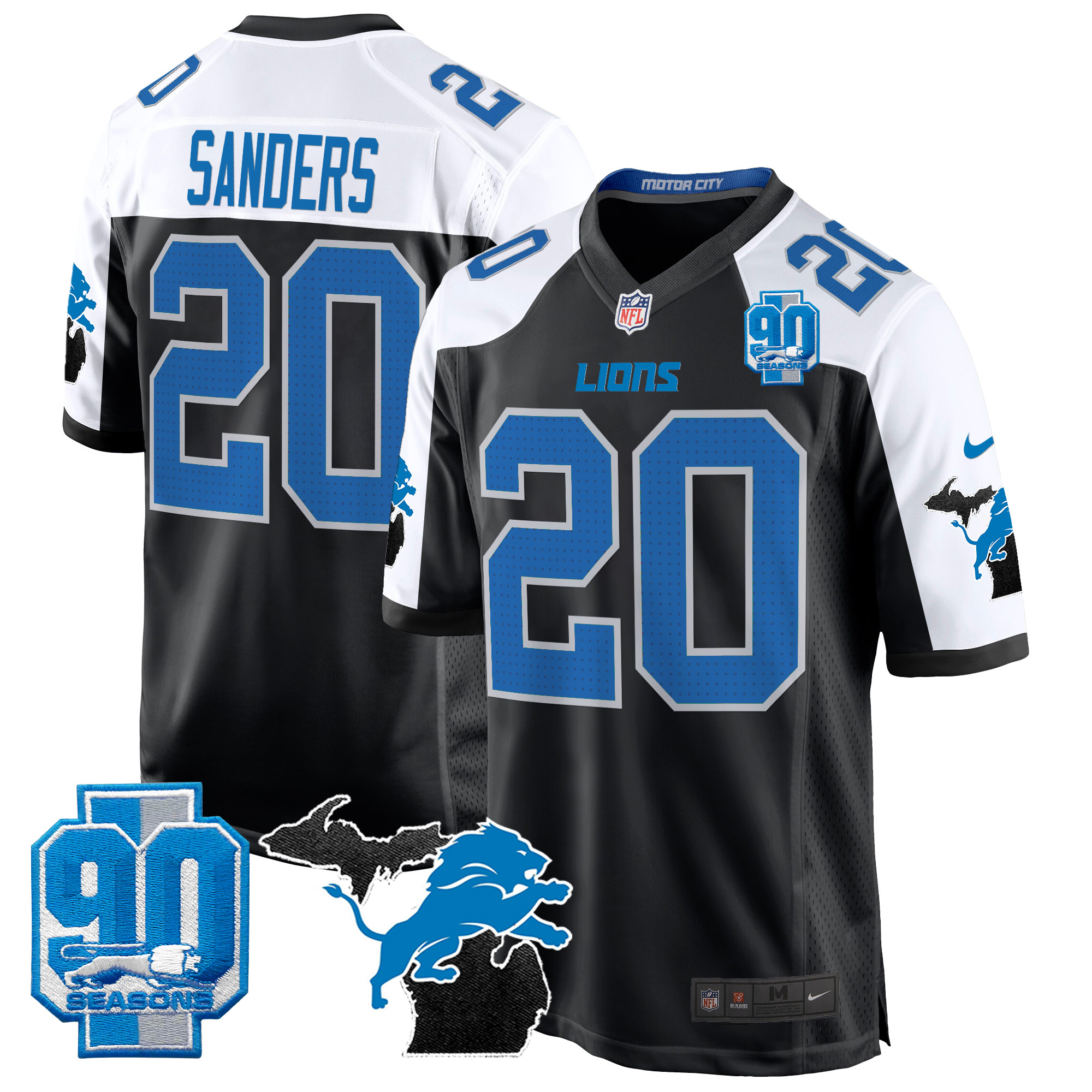 Men's Detroit Lions 2024 Michigan & 90th Year Patch Game Jersey - All Stitched - Image 5