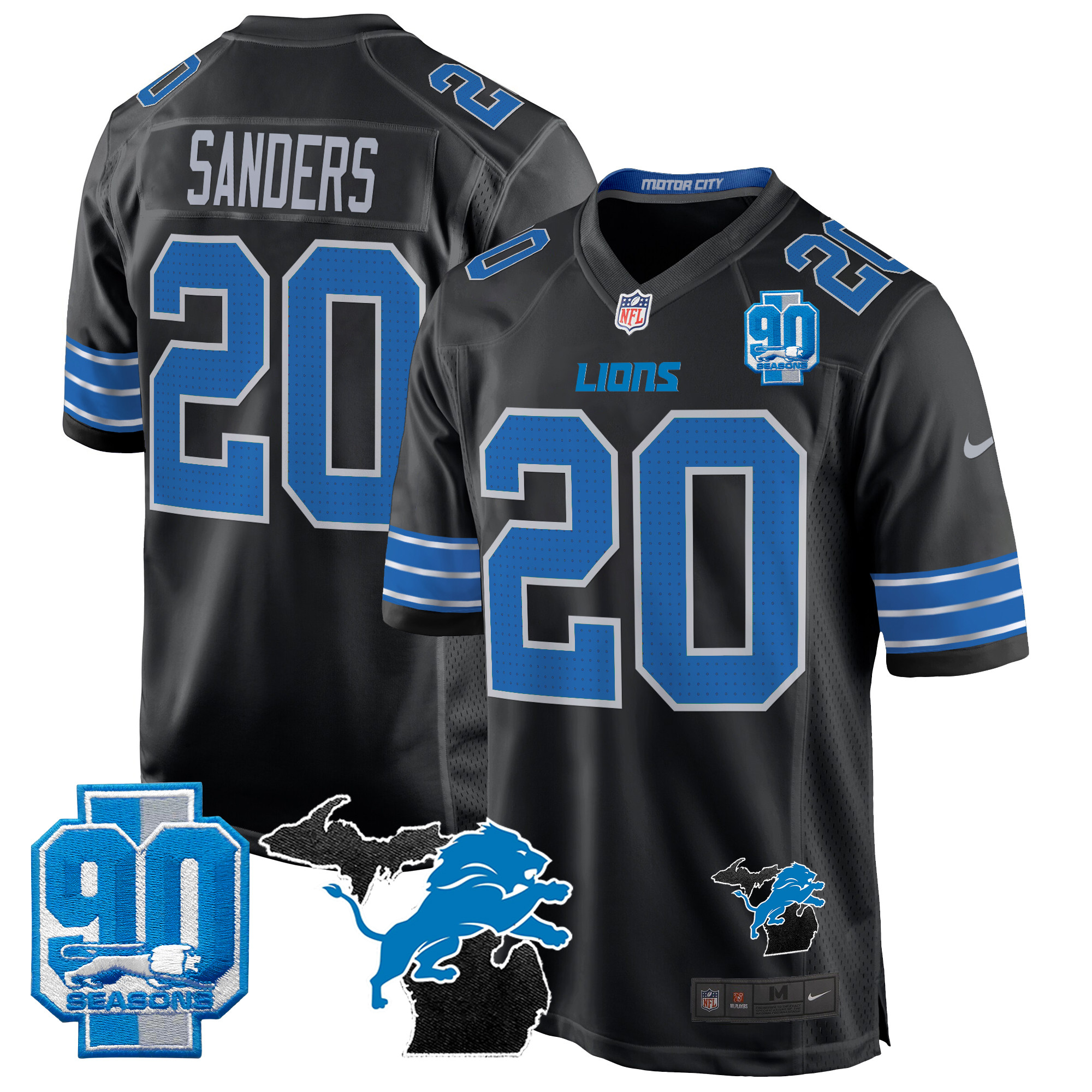 Men's Detroit Lions 2024 Michigan & 90th Year Patch Game Jersey - All Stitched - Image 12