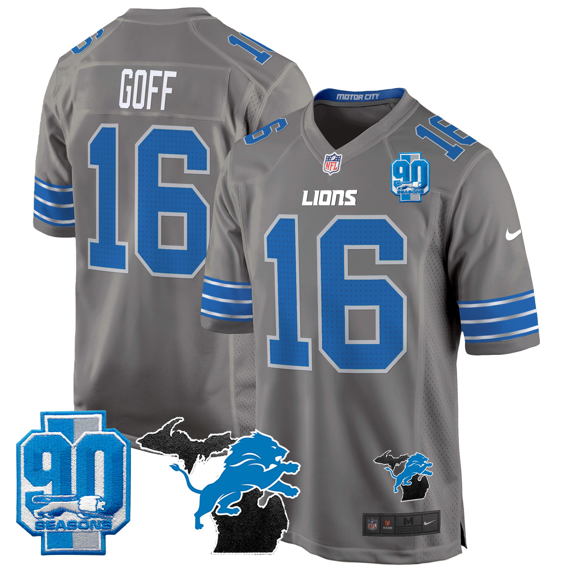 Men's Detroit Lions 2024 Michigan & 90th Year Patch Game Jersey - All Stitched - Image 30