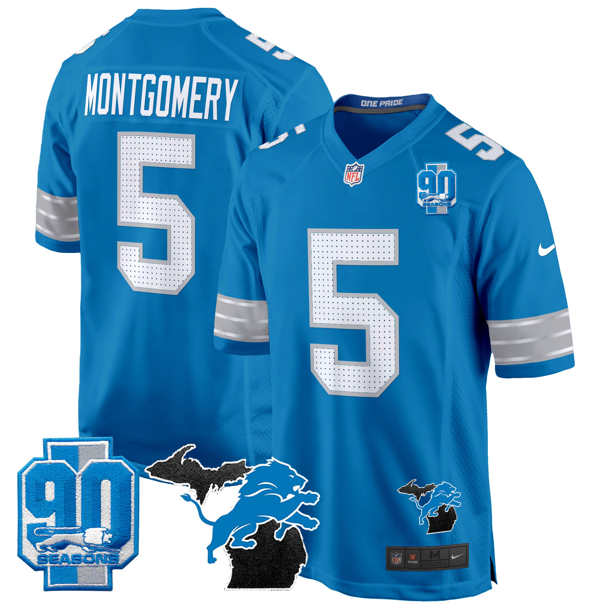 Men's Detroit Lions 2024 Michigan & 90th Year Patch Game Jersey - All Stitched - Image 25