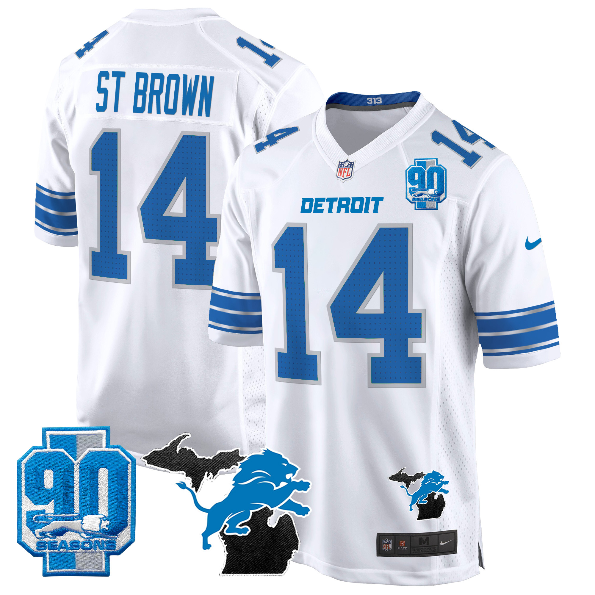 Men's Detroit Lions 2024 Michigan & 90th Year Patch Game Jersey - All Stitched - Image 17