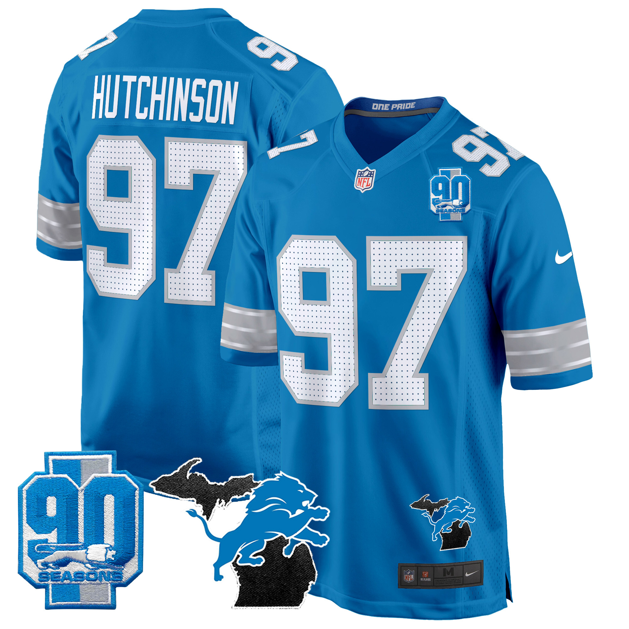 Men's Detroit Lions 2024 Michigan & 90th Year Patch Game Jersey - All Stitched - Image 22
