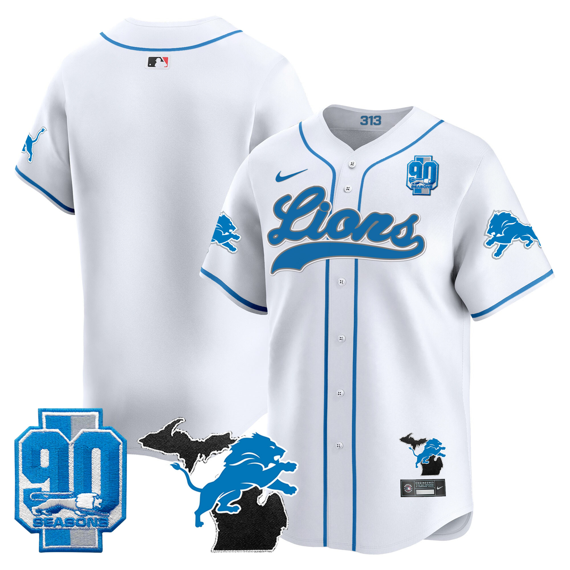 Men's Detroit Lions 2024 Michigan & 90th Season Patch Baseball Jersey - All Stitched - Image 32