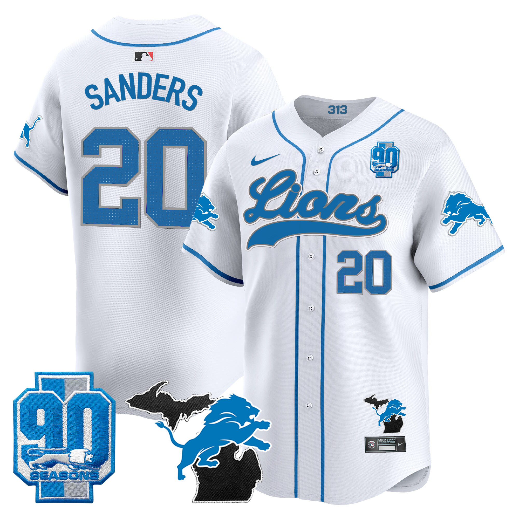 Men's Detroit Lions 2024 Michigan & 90th Season Patch Baseball Jersey - All Stitched - Image 29