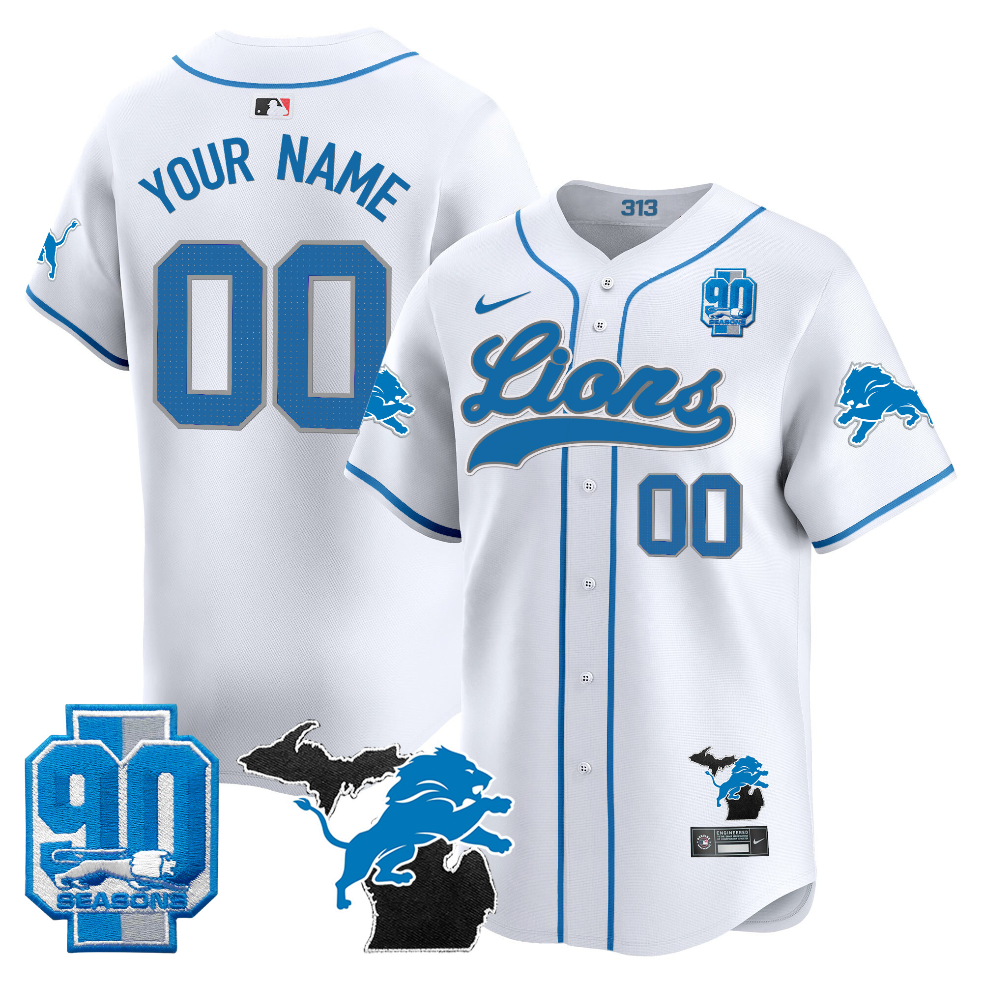 Detroit Lions 2024 Michigan & 90th Season Patch Baseball Custom Jersey - All Stitched - Image 4